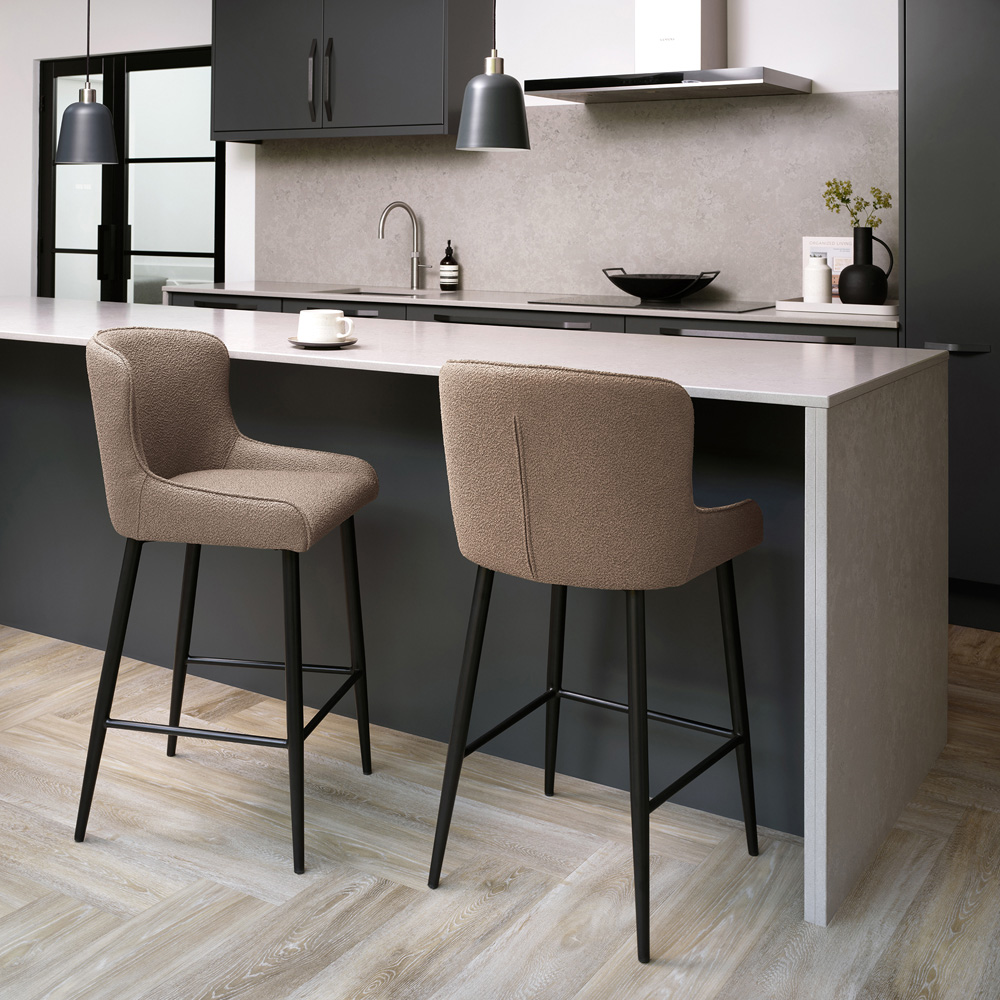 Bentley Designs Rubens Set of 2 Mocha Beige Boucle Fabric Upholstered Barstool Image 5