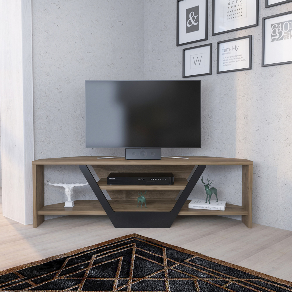 Decorotika Sares 2 Shelf Walnut and Black Modern TV Unit Image 5
