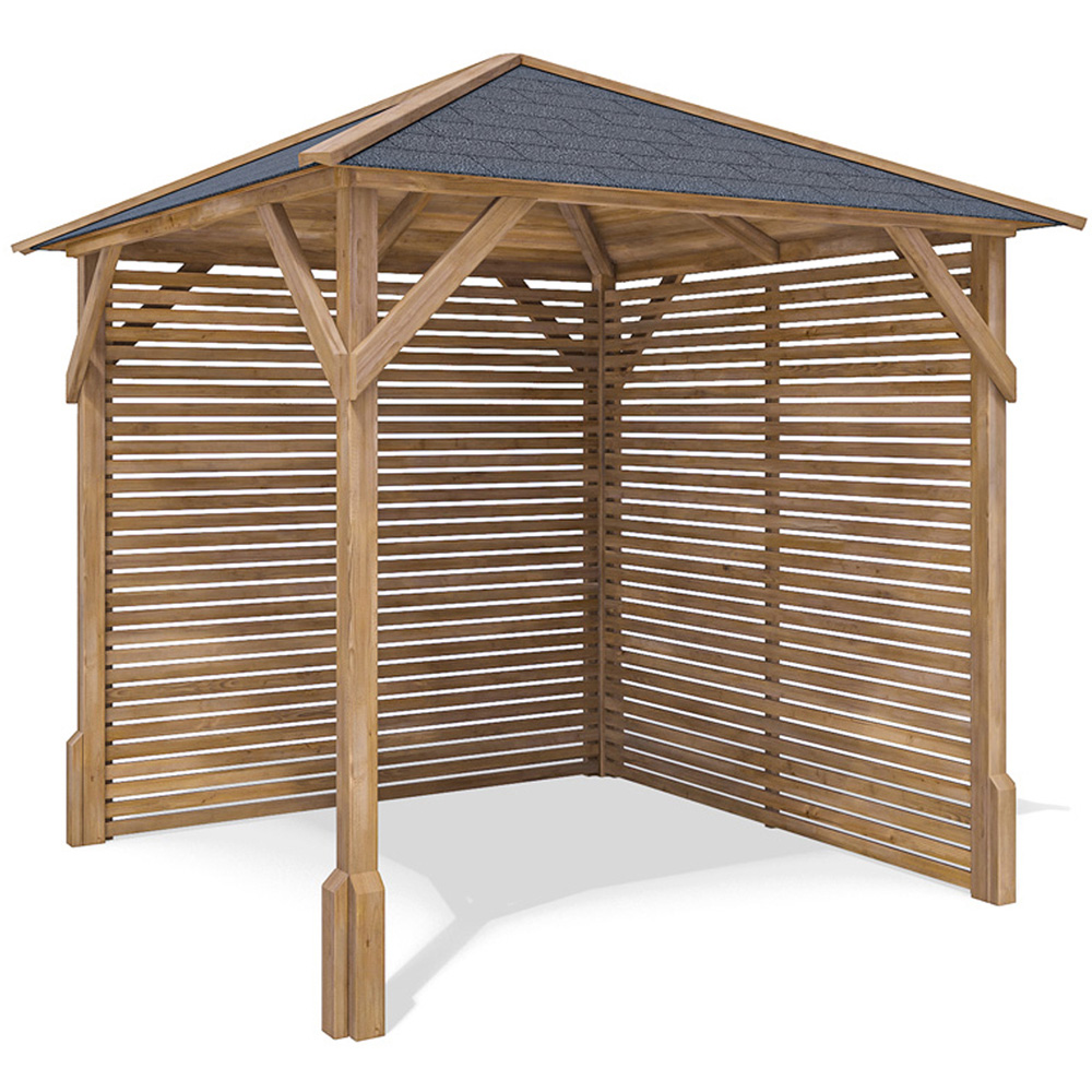 Dunster House Utopia 200 2 x 2m Brown Wooden Gazebo with Roof Shingles and Louvre Wall Image 2
