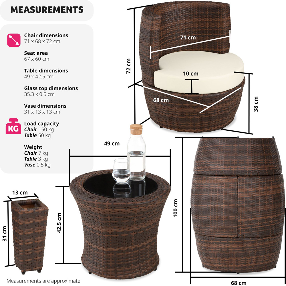 tectake Nizza 2 Seater Rattan Garden Bistro Set with Vase Black and Brown Image 9