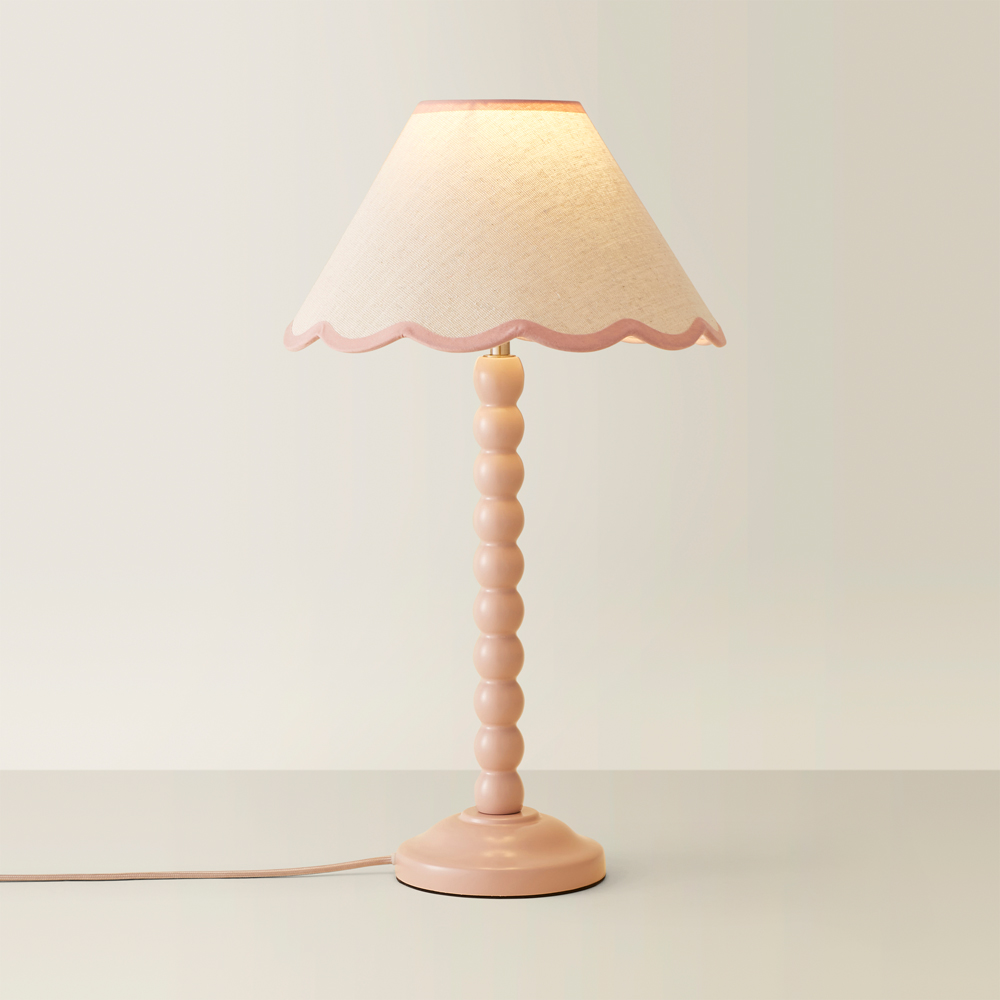 ValueLights Bobbins Pink Scallop Shade Rose Pink LED Table Lamp Image 5