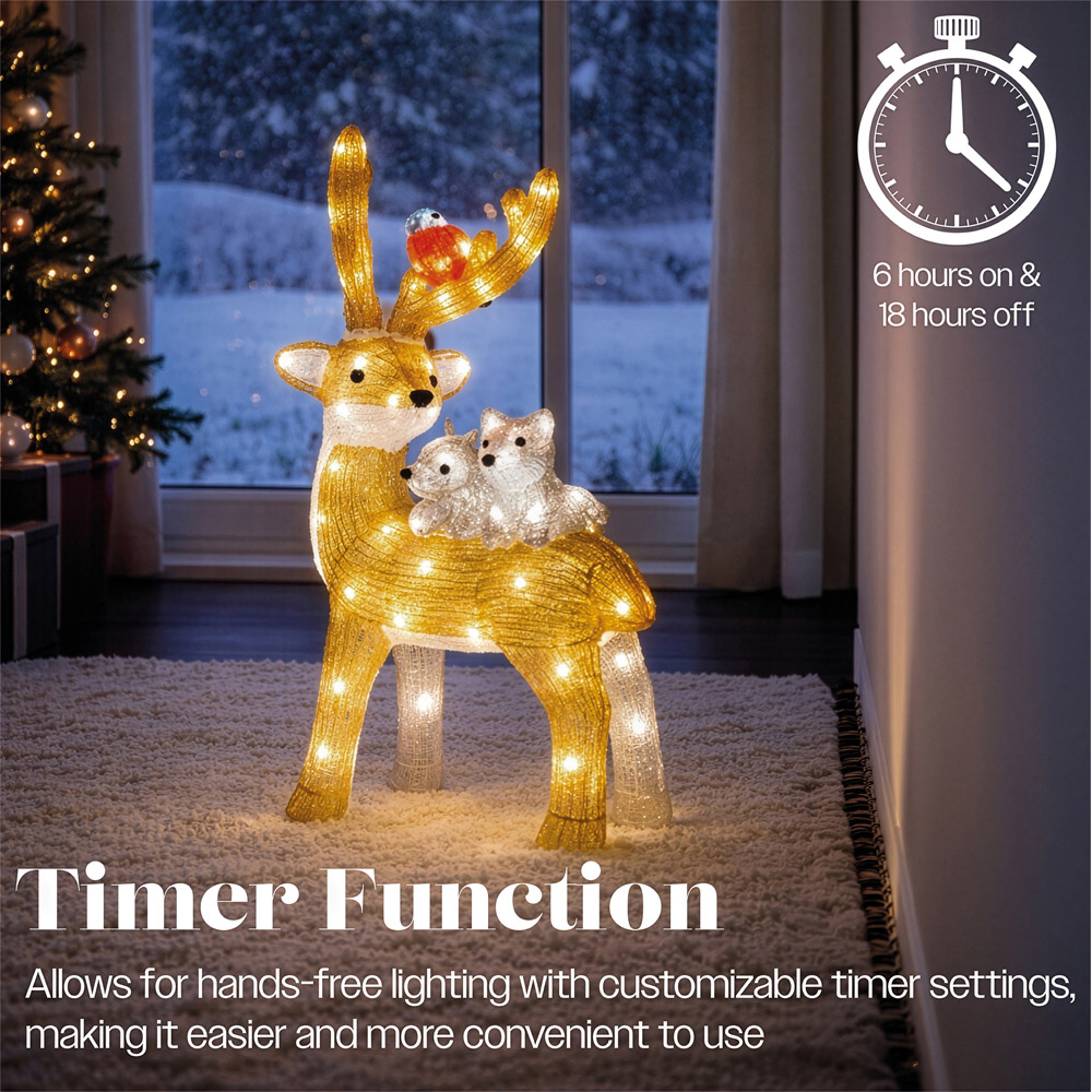 Xmas Haus 80 Bright White LED Acrylic Deer with Bird and Squirrel Christmas Decoration 60cm Image 7