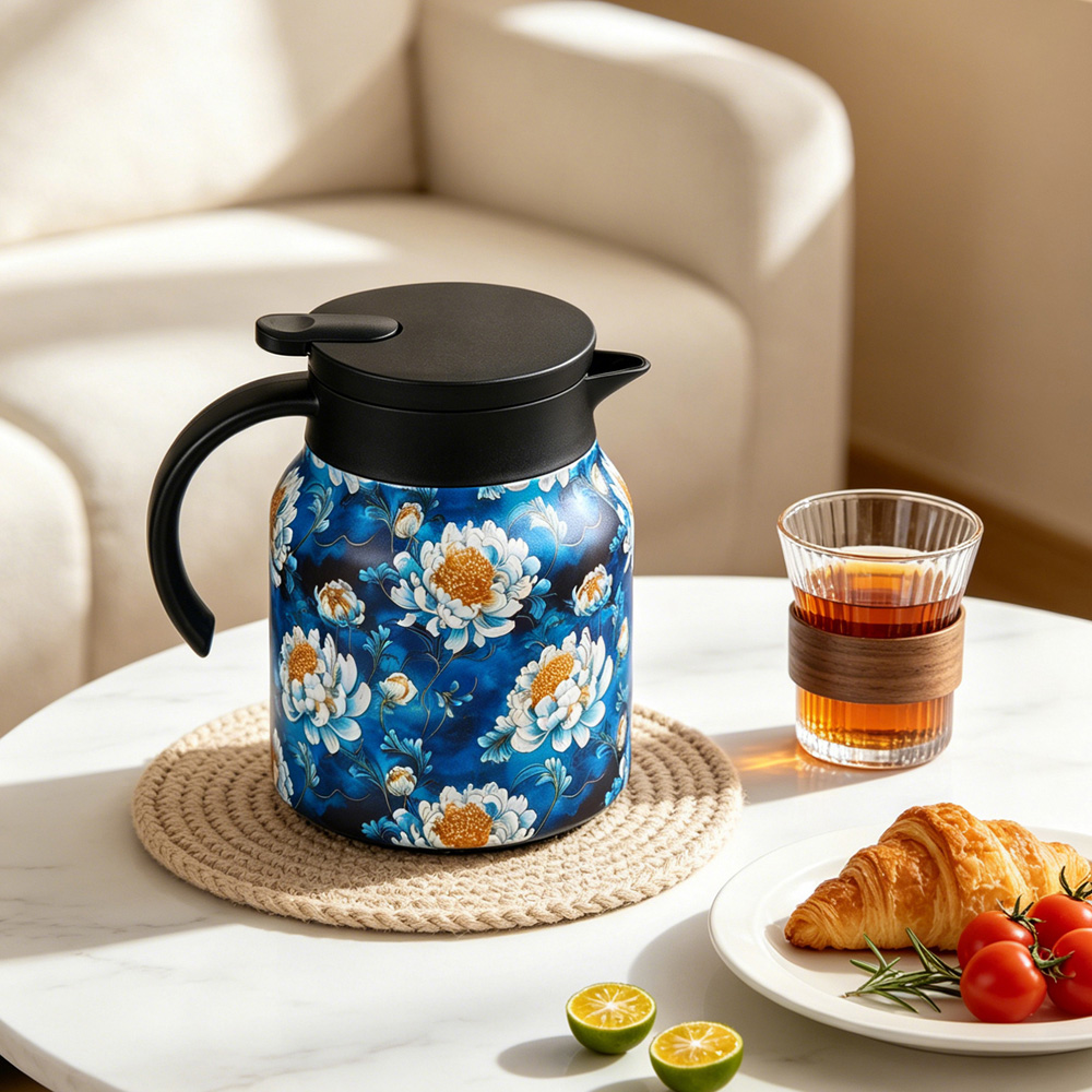 Living and Home Chrysanthemum Vintage Floral Stainless Steel Thermal Teapot with Infuser 1L Image 7