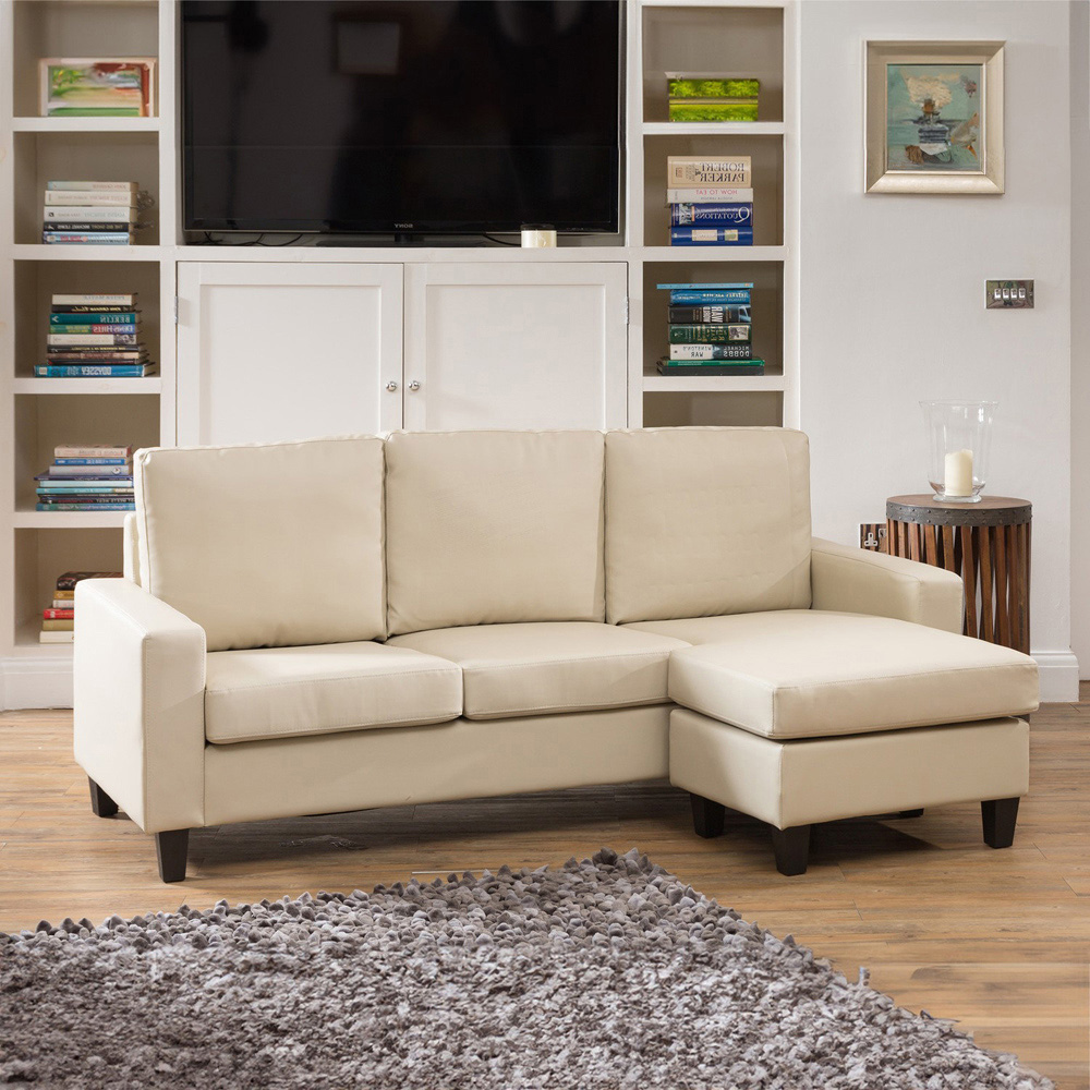 Modena 3 Seater Cream Bonded Leather Reversible Corner Sofa Image 4
