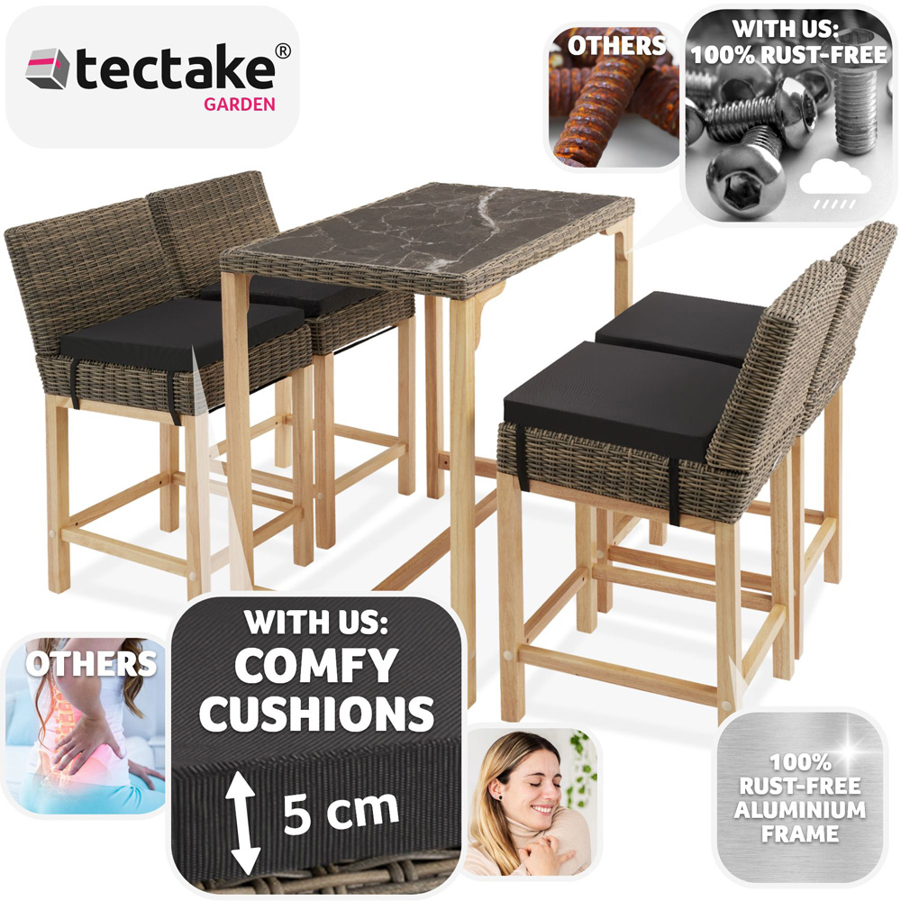 tectake Kutina Latina 4 Seater Poly Rattan Bar Dining Table Nature Image 4