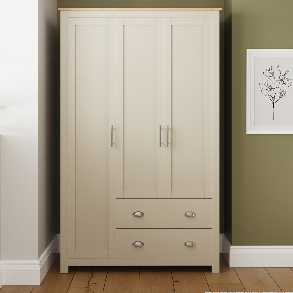 GFW Lancaster 3 Door 2 Drawer Cream Wardrobe Image 8