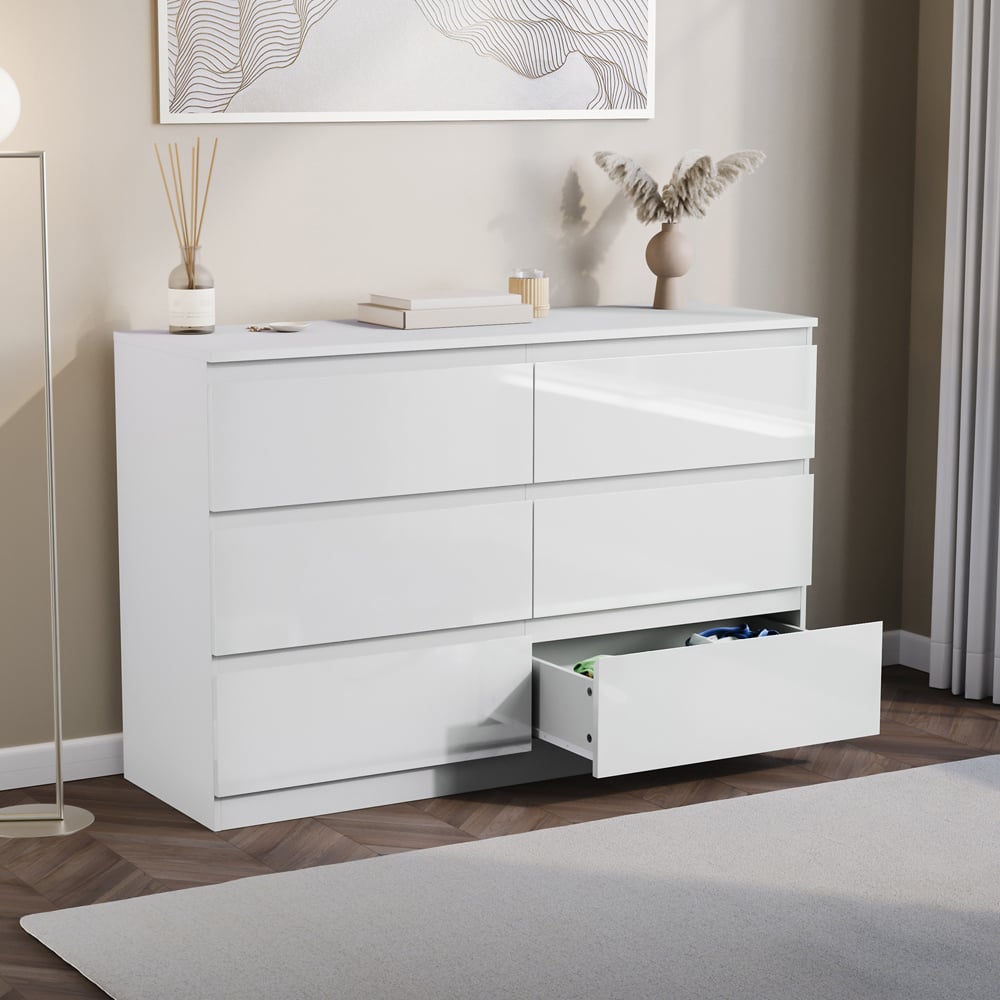 Vida Designs Glinton 6 Drawer White Chest of Drawers Image 4