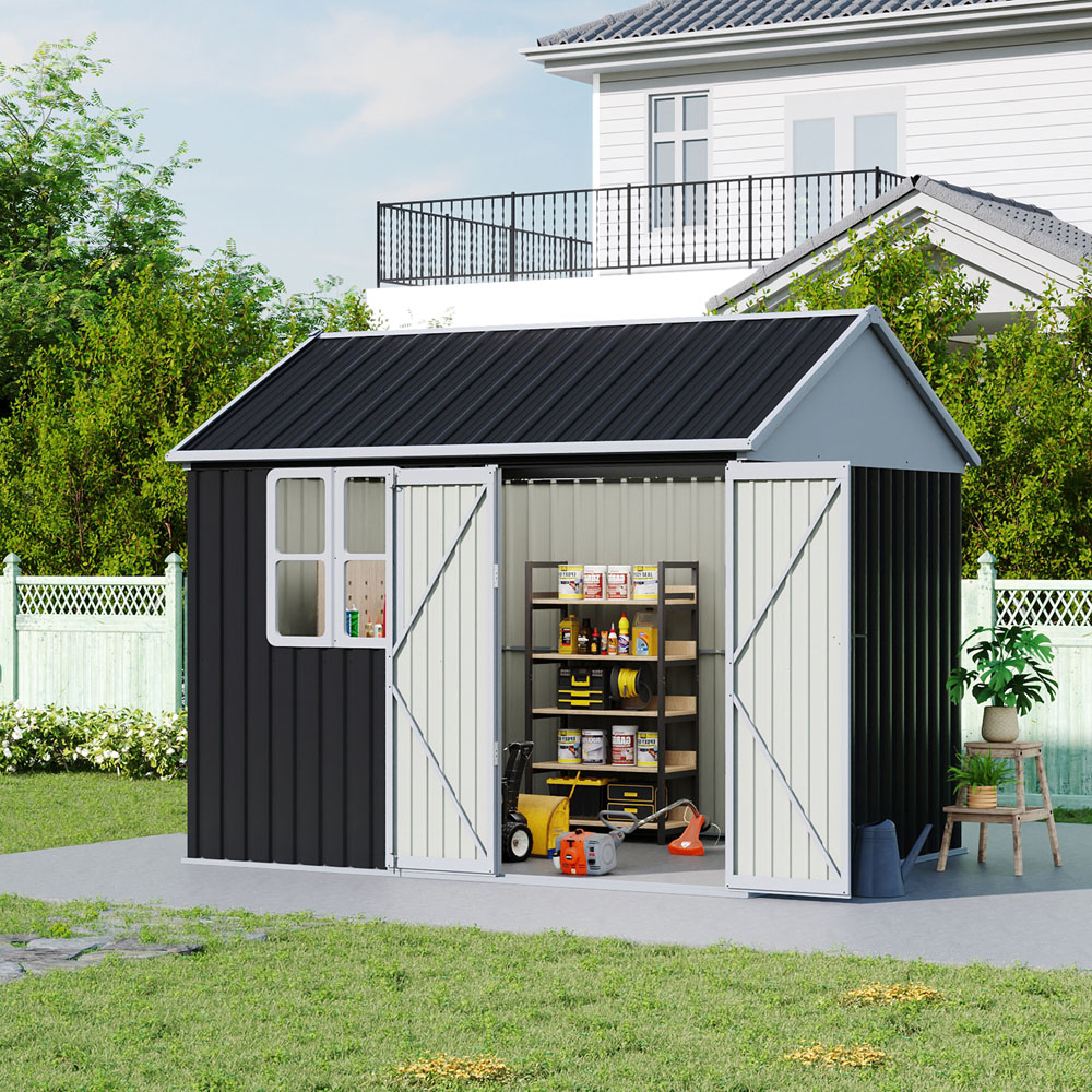 Living and Home 10 x 8ft Metal Apex Garden Storage Shed with Window Image 7