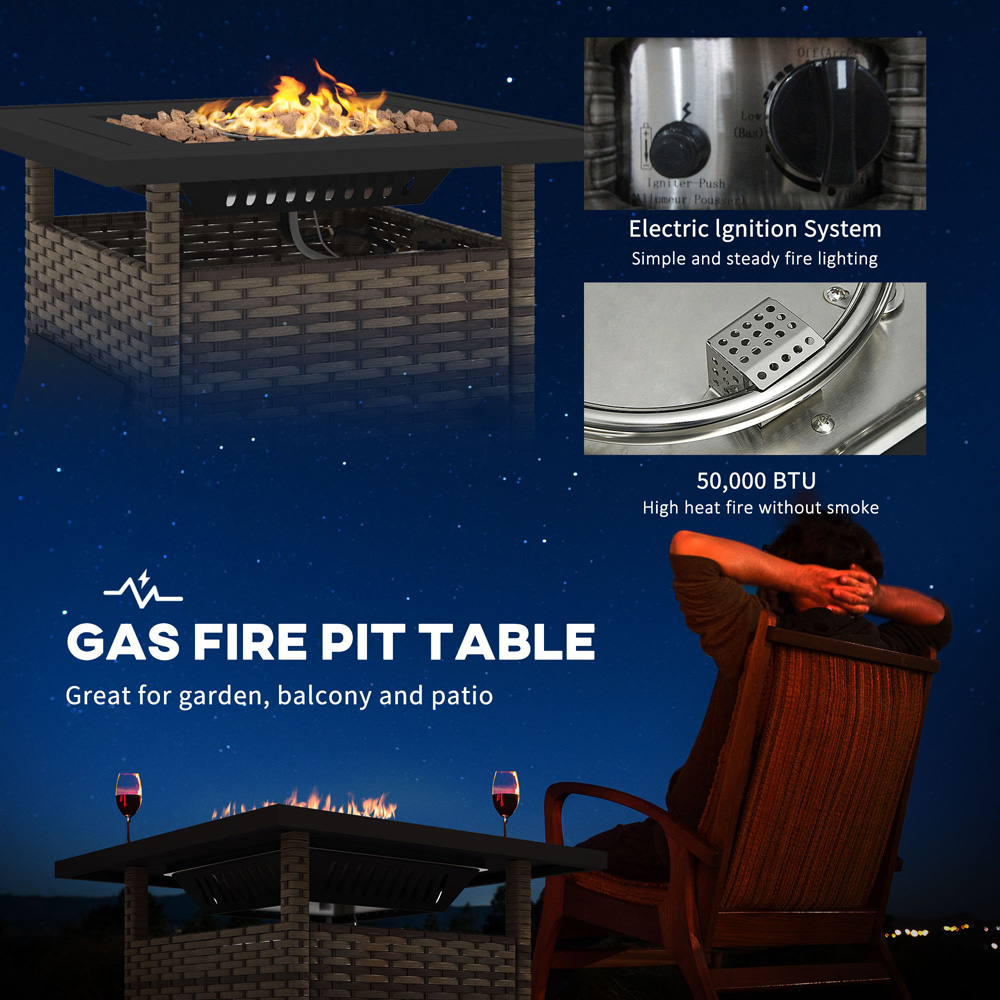 Outsunny Brown 50000 BTU Fire Pit Table with Cover Image 4
