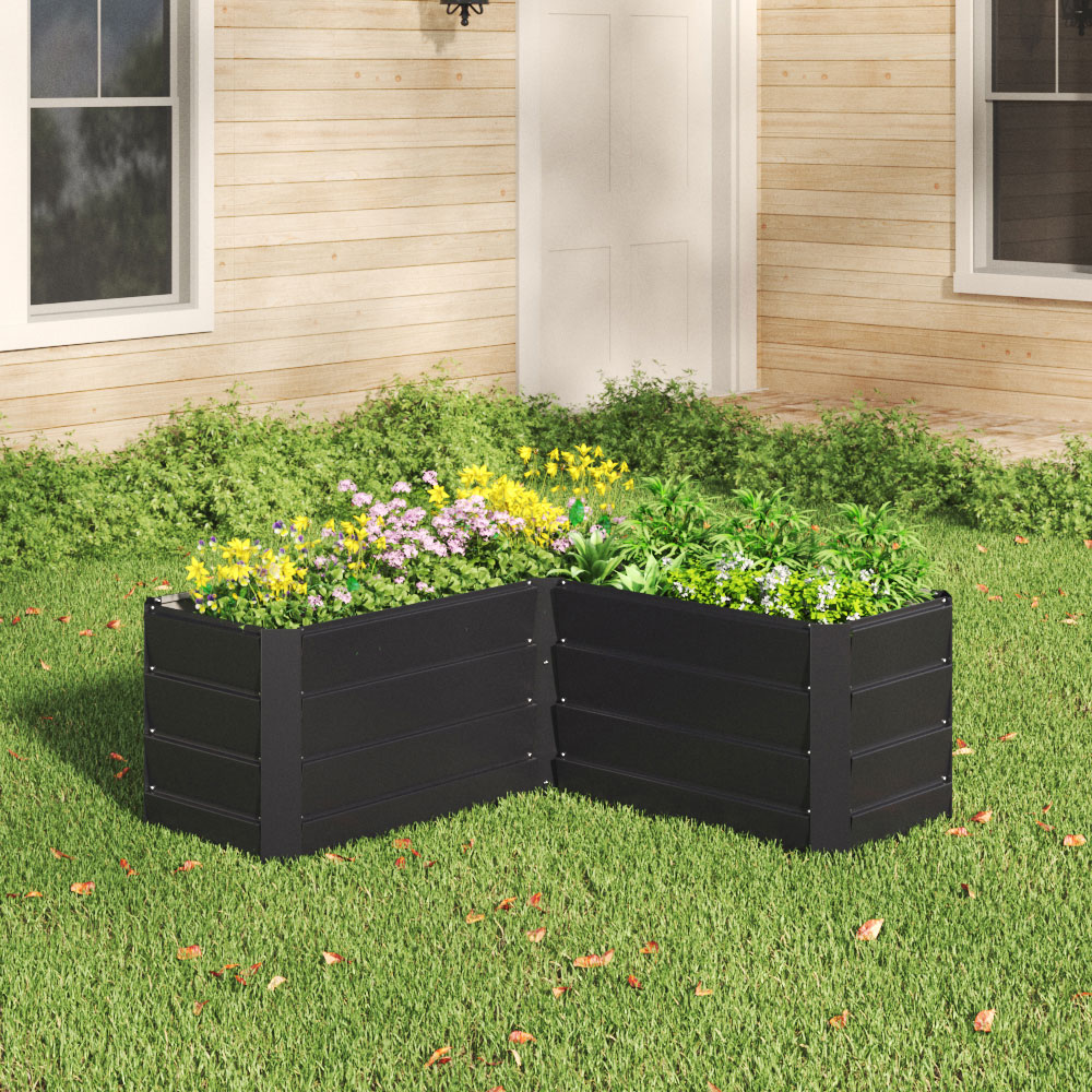 Living and Home 3.7 x 3.7ft Black L-Shaped Weather Resistant Steel Raised Garden Bed Image 2