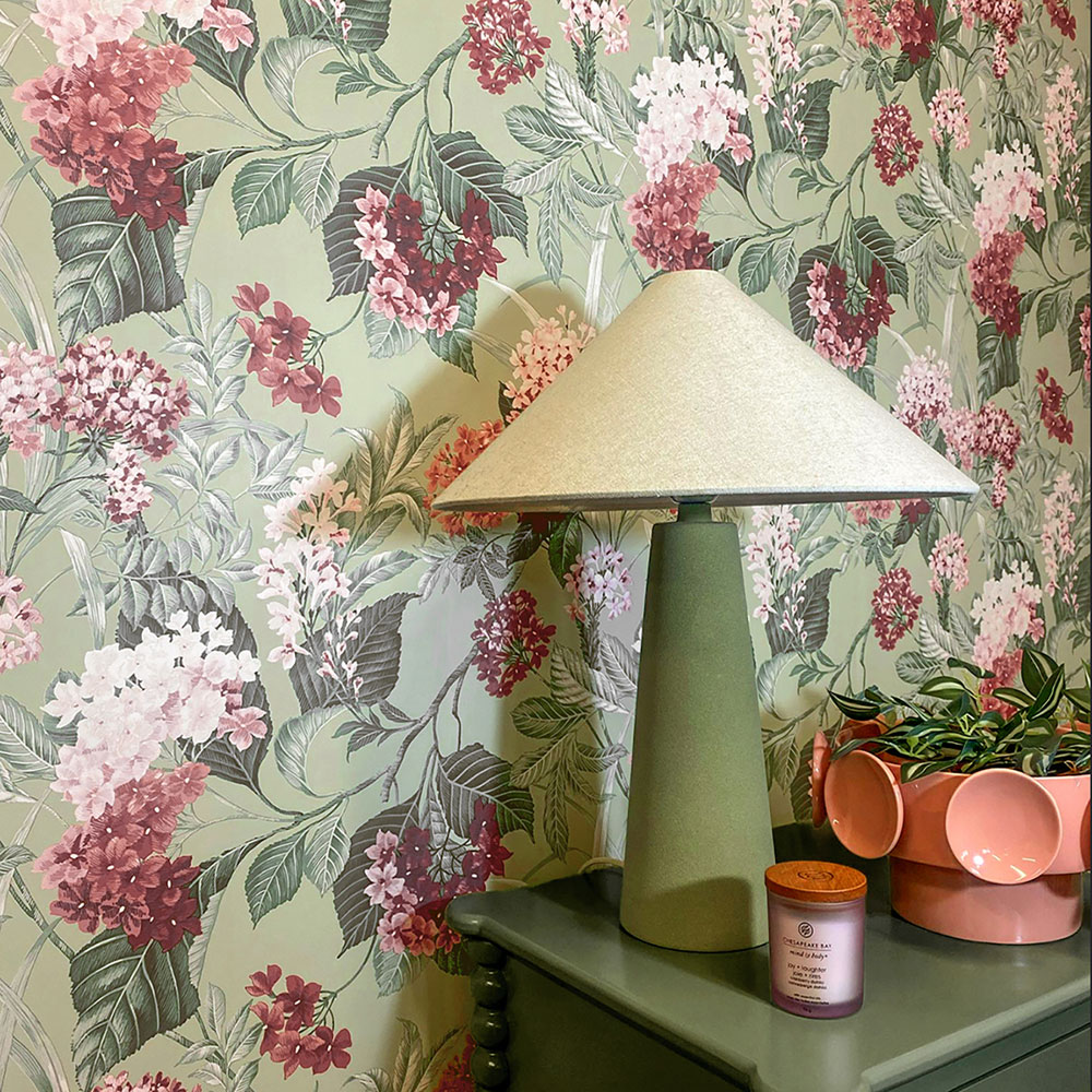 Belgravia Decor Misaki Sage and Pink Wallpaper Image 3