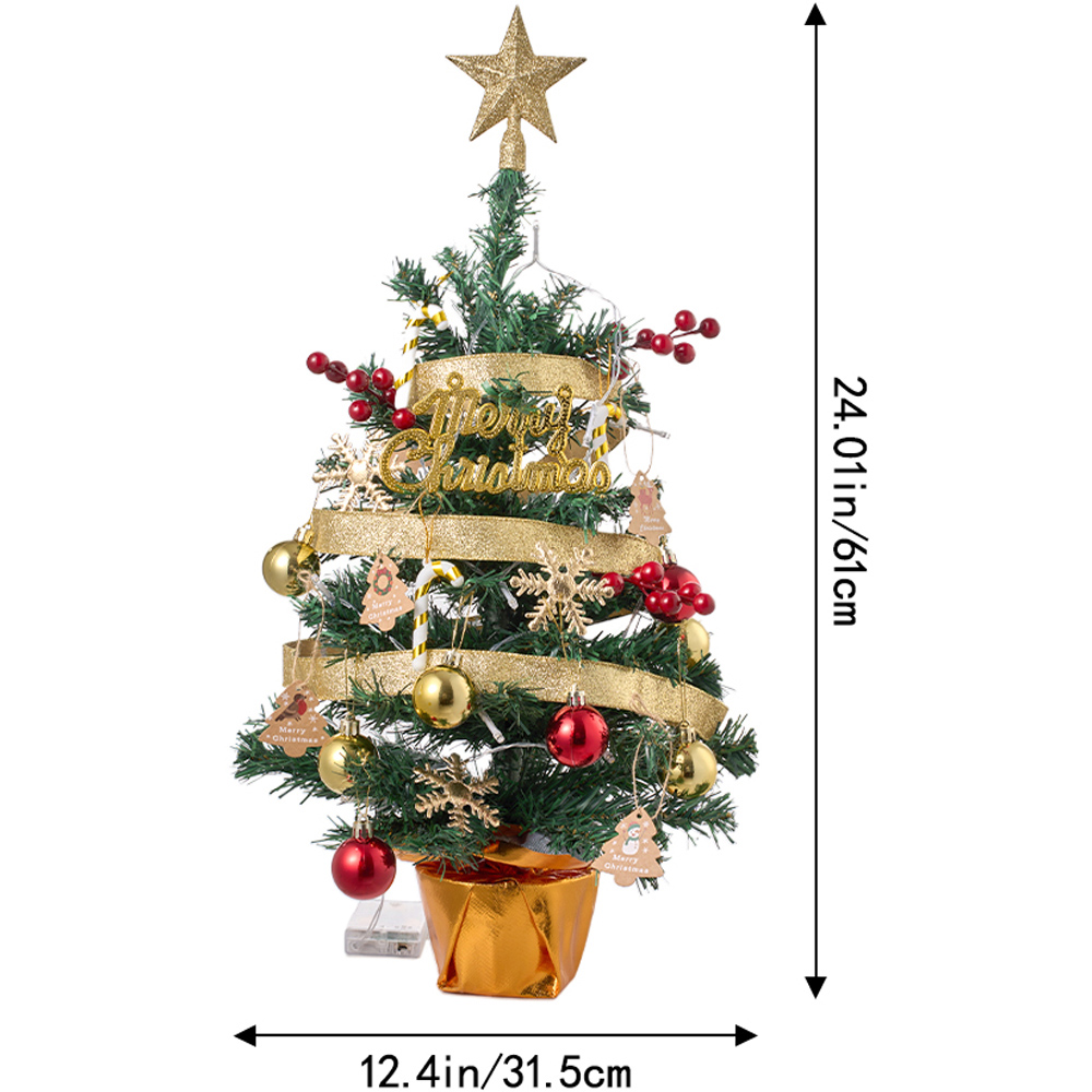 Living and Home LED String Light Baubles and Gold Star Top Mini Artificial Christmas Tree 2ft Image 8