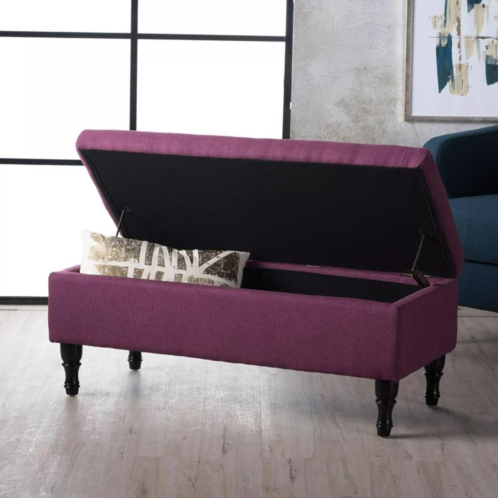 FWStyle Dark Fuchsia Upholstered Lift Up Ottoman Storage Bench Image 5