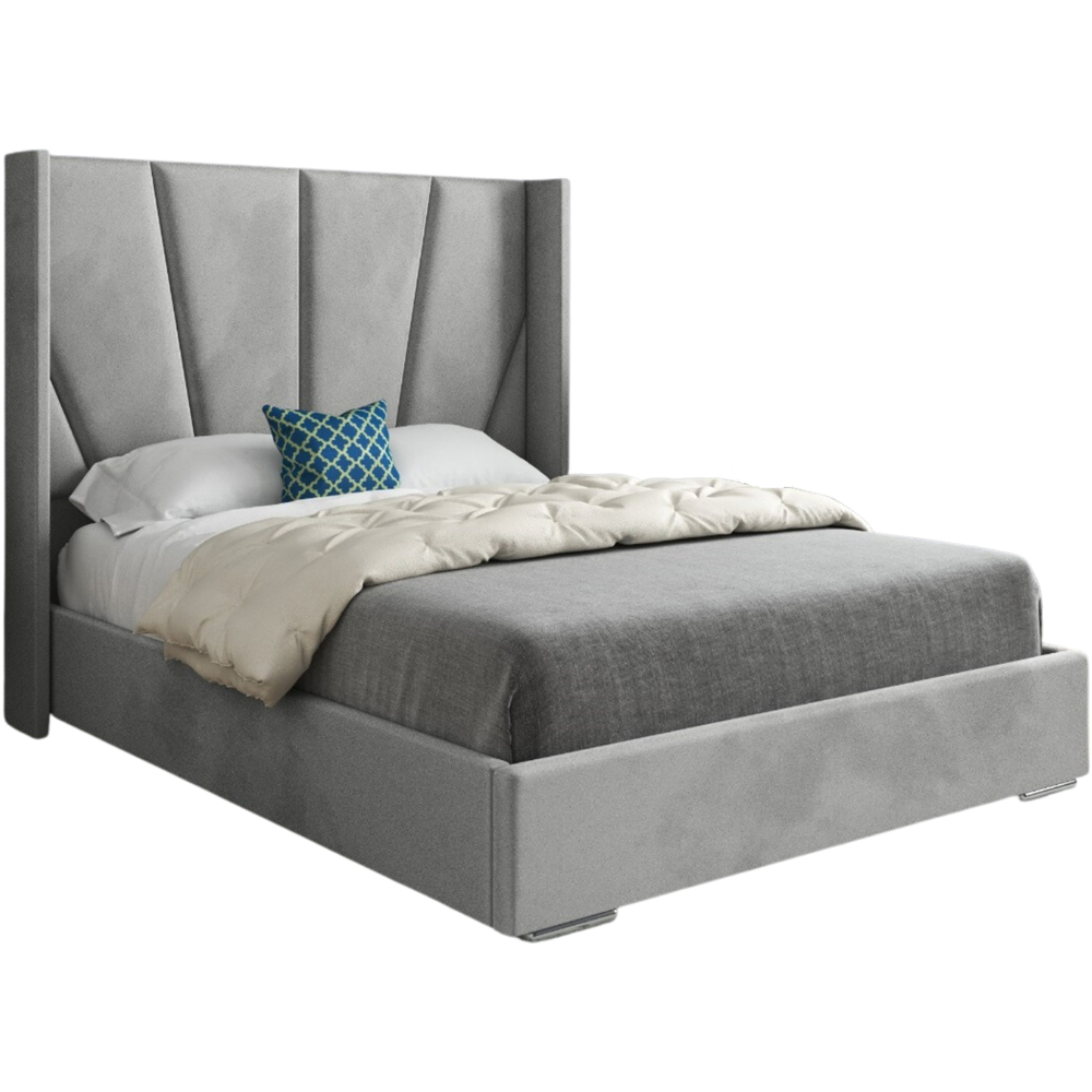 Bellini Grey Super King Size Velvet Upholstered Bed Frame with Wide Curved Winged Headboard Image 2