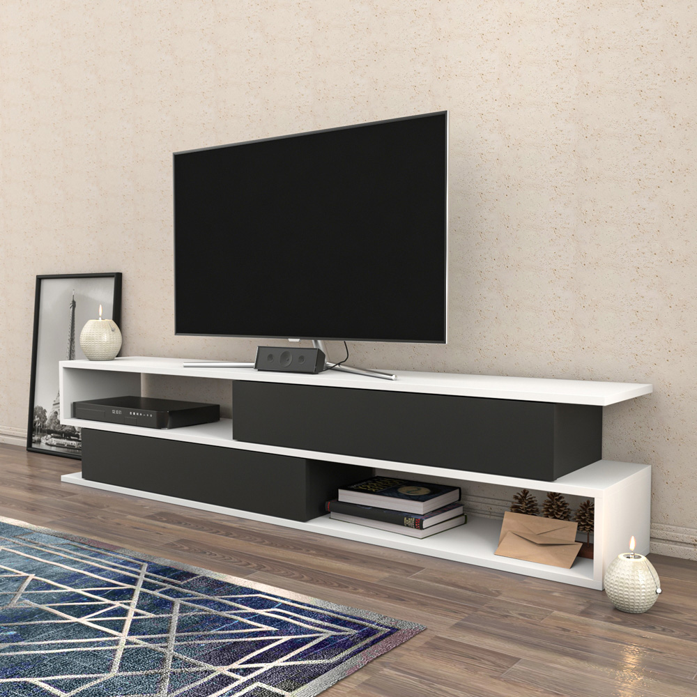 Decorotika Cortez 2 Shelf White and Anthracite TV Unit Image 4