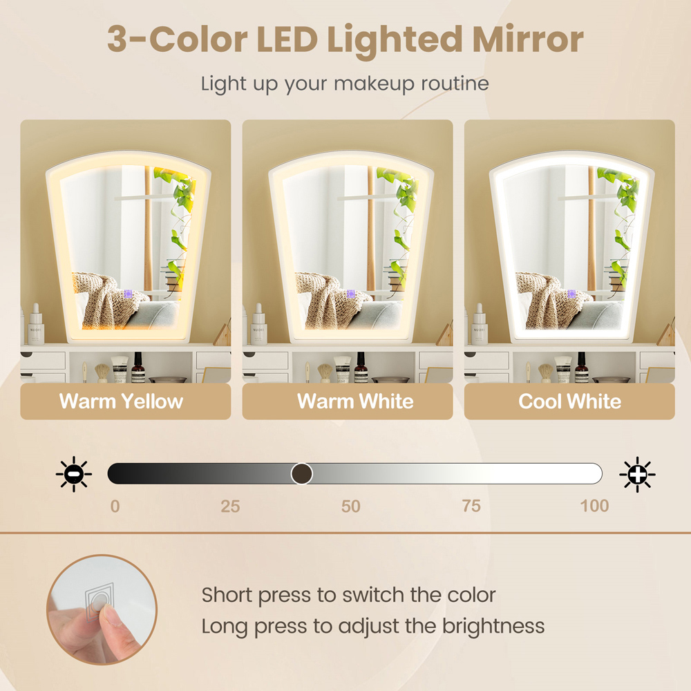 Costway 6 Drawer White LED Dressing Table and Chair Set Image 6