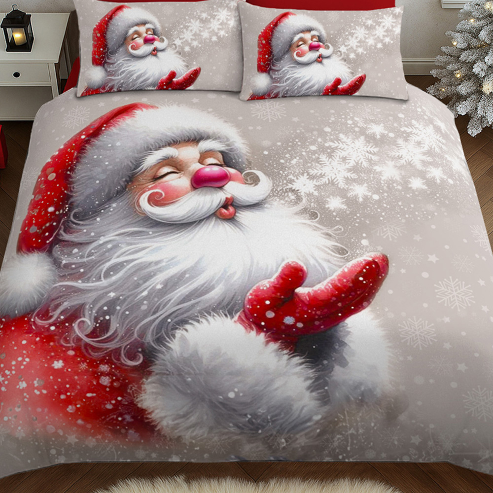 Velosso King Size Grey Santa Kiss Panel Duvet Set Image 3