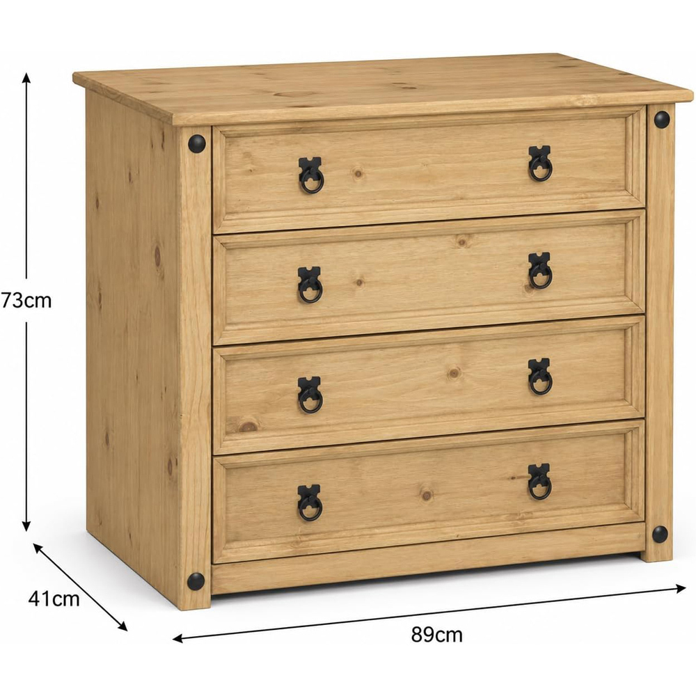 Mews Corona Waxed Pine 4 Drawer Chest of Drawers Image 6