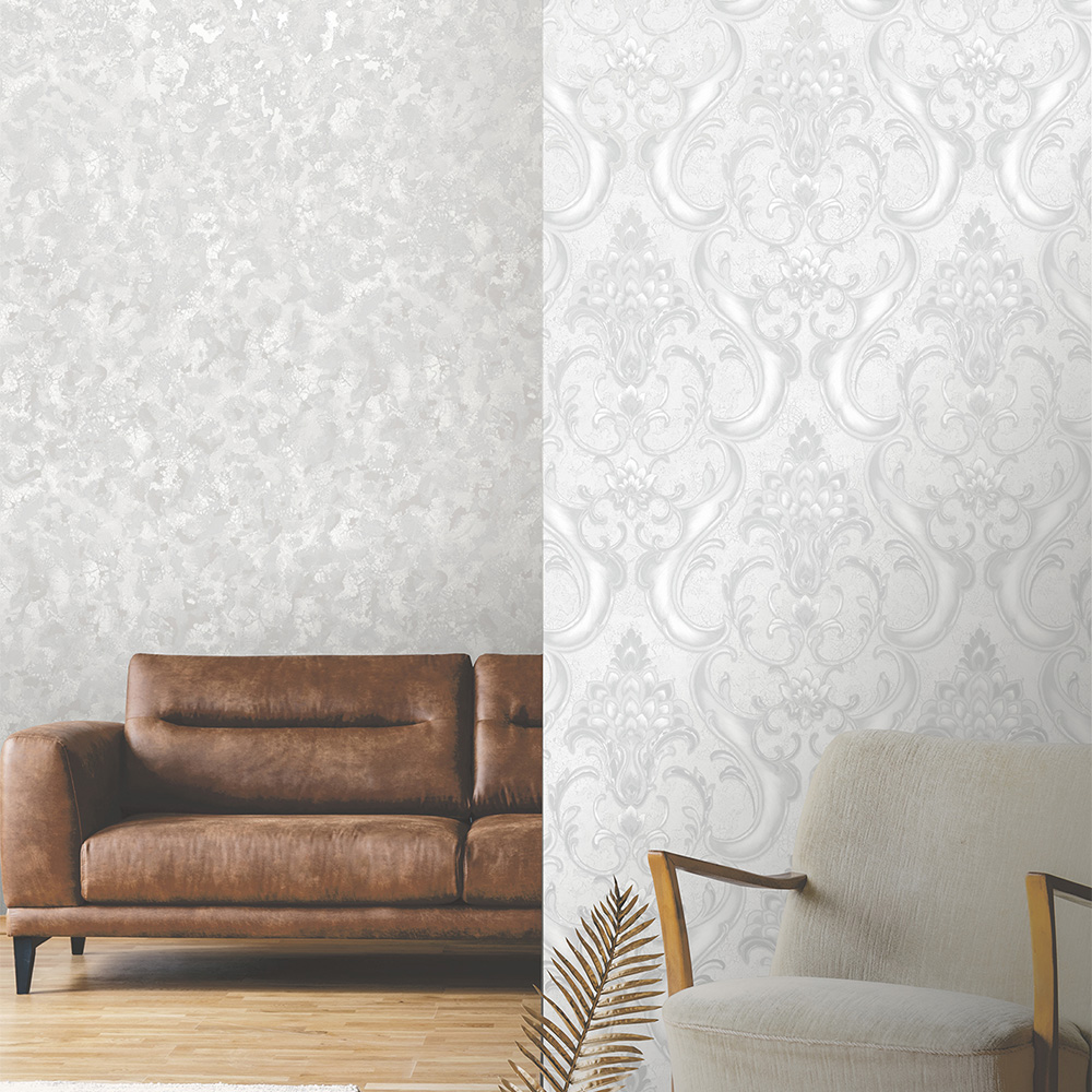 Rasch Sonata Damask Silver Grey Wallpaper Image 3
