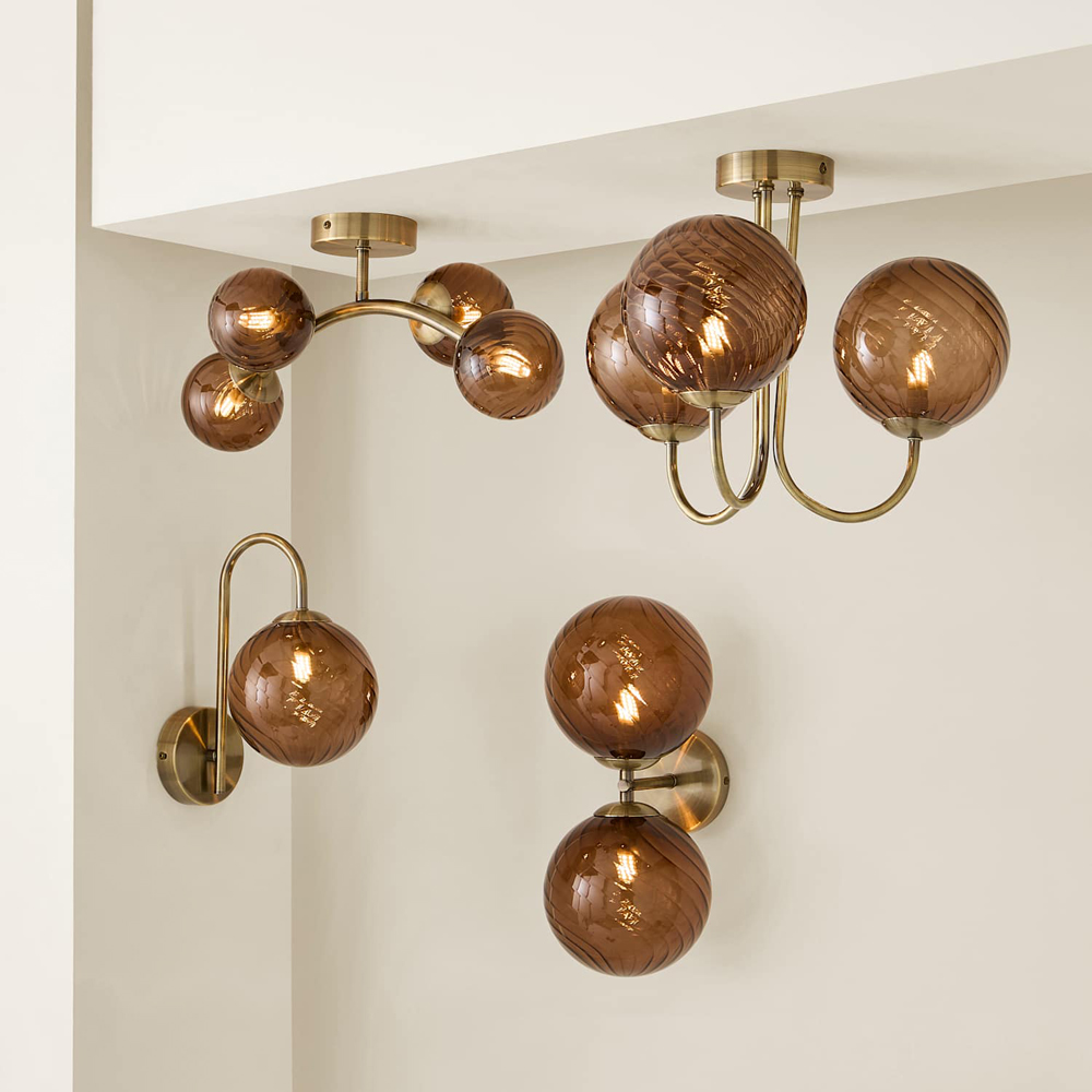 ValueLights Sydney Brushed Brass 3-Arm Chandelier with Glass Shade and Bulb Image 6