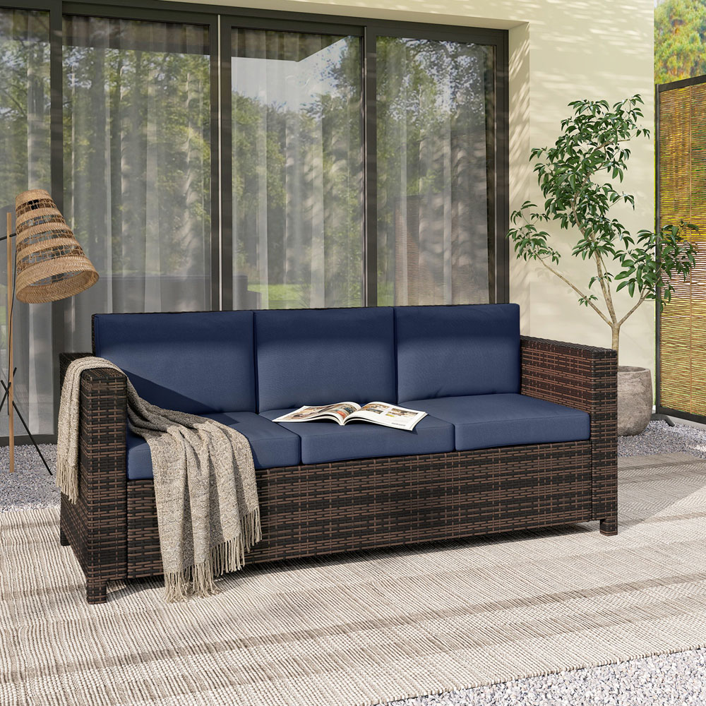Outsunny 3 Seater Dark Blue PE Rattan Garden Sofa Image 6