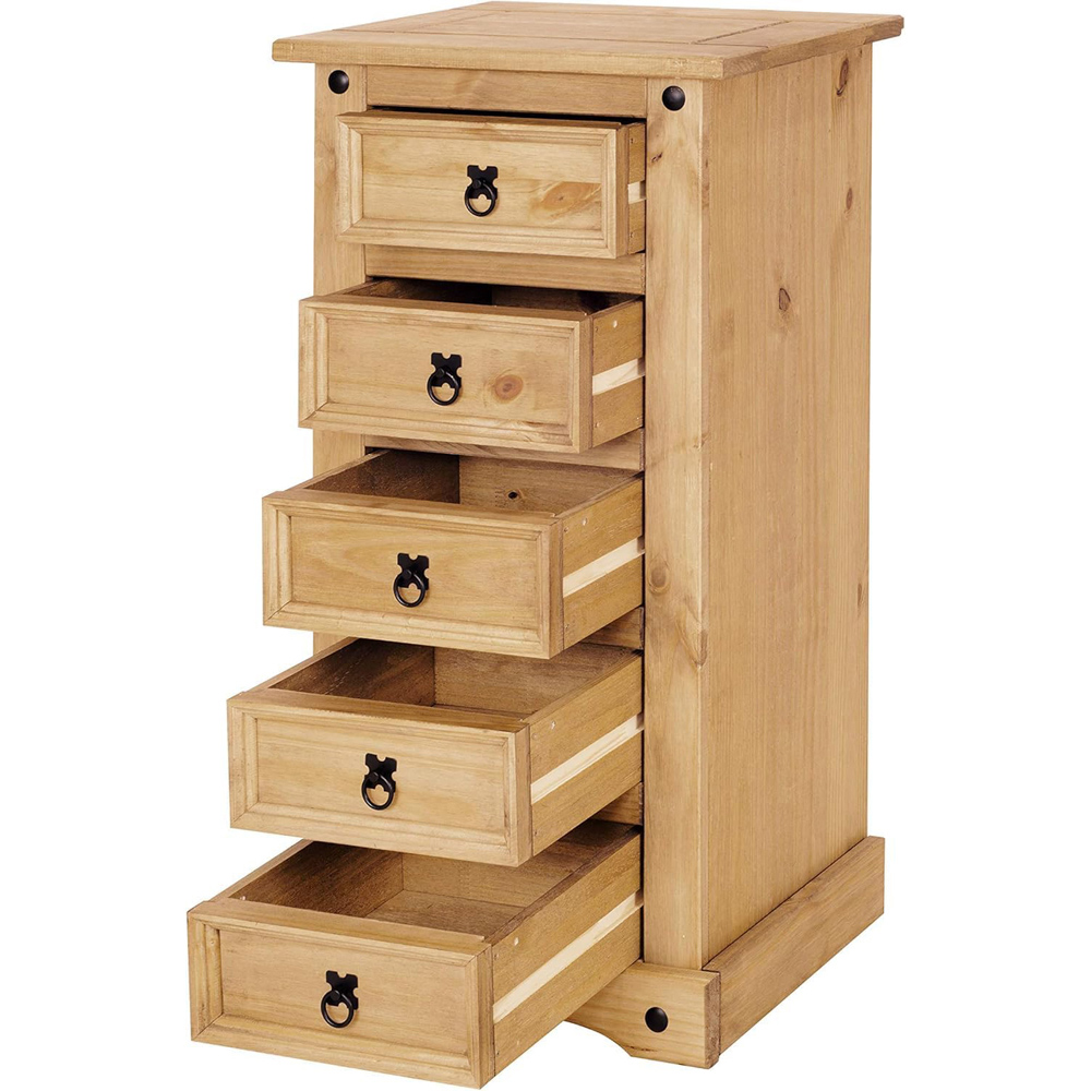 Mews Corona Waxed Pine 5 Drawer Narrow Chest of Drawers Image 3