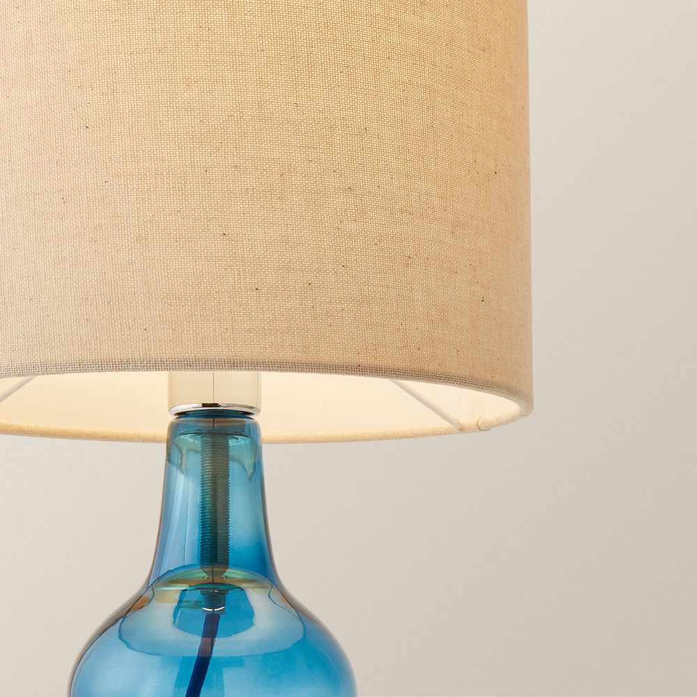 ValueLights Aida Natural Linen Tall Lamp Shade Blue Bubble Glass LED Table Lamp Image 3