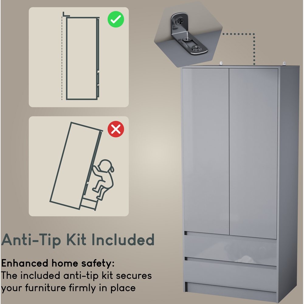 Vida Designs Glinton 2 Door 2 Drawer Grey Wardrobe Image 7