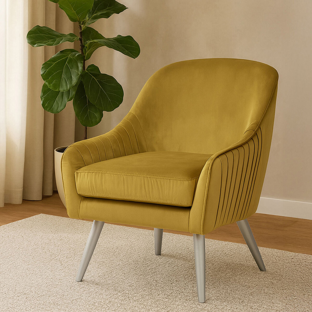 Premier Housewares Louxor Silver and Mustard Velvet Armchair Image 6