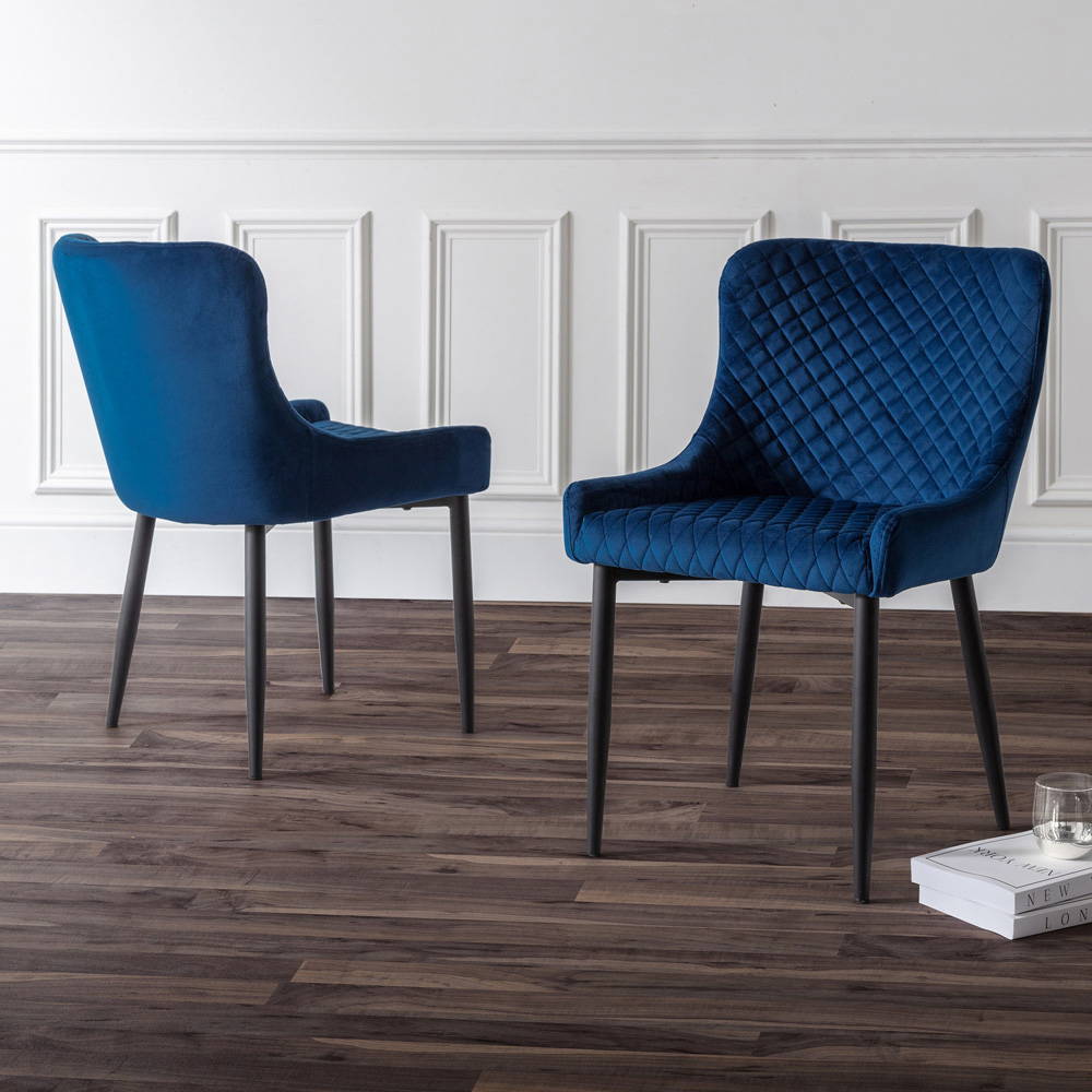 Julian Bowen Brooklyn 4 Seater Round Dining Set Oak and Blue Image 9