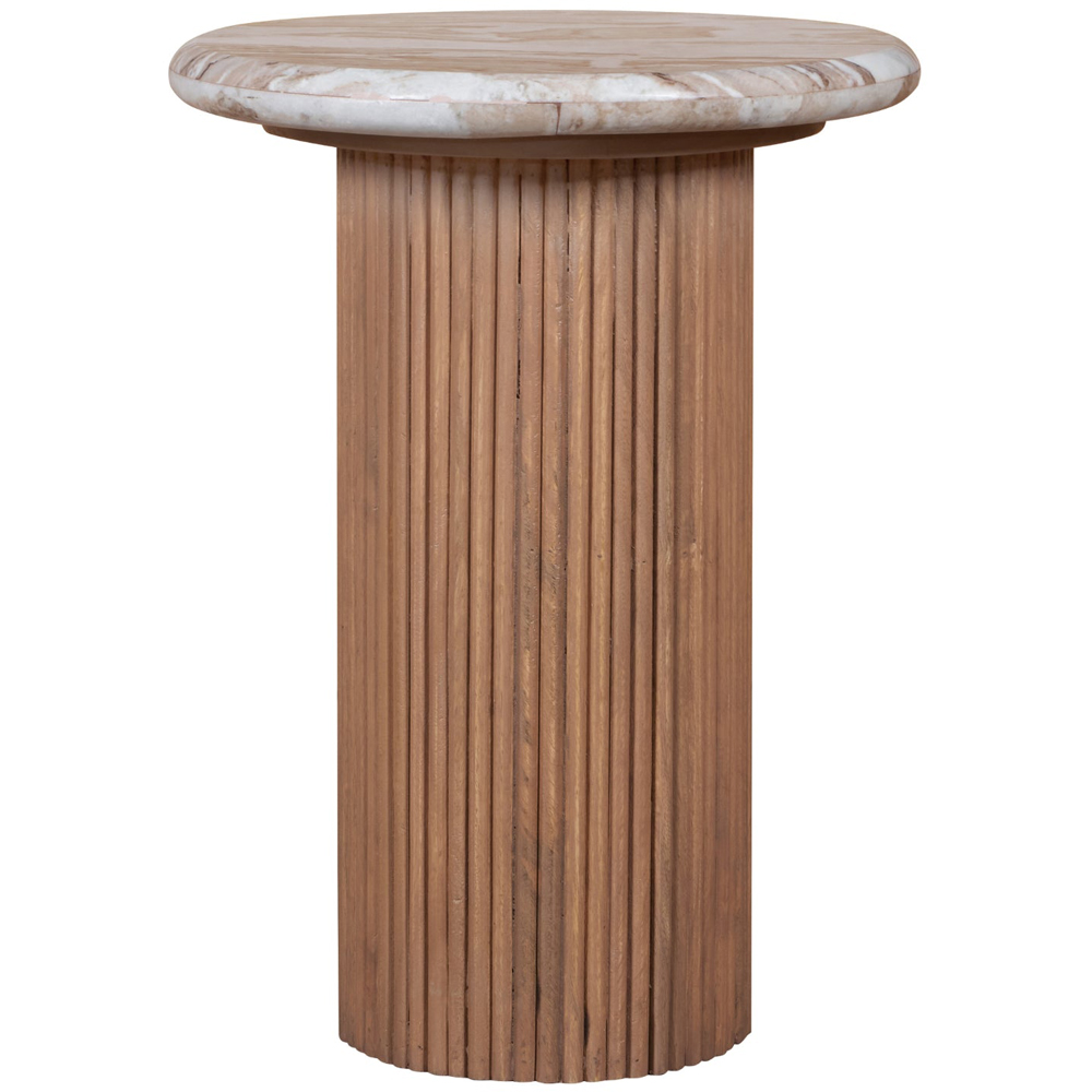 IH Design Bundi Natural Marble and Wood Pedestal Side Table Image 3