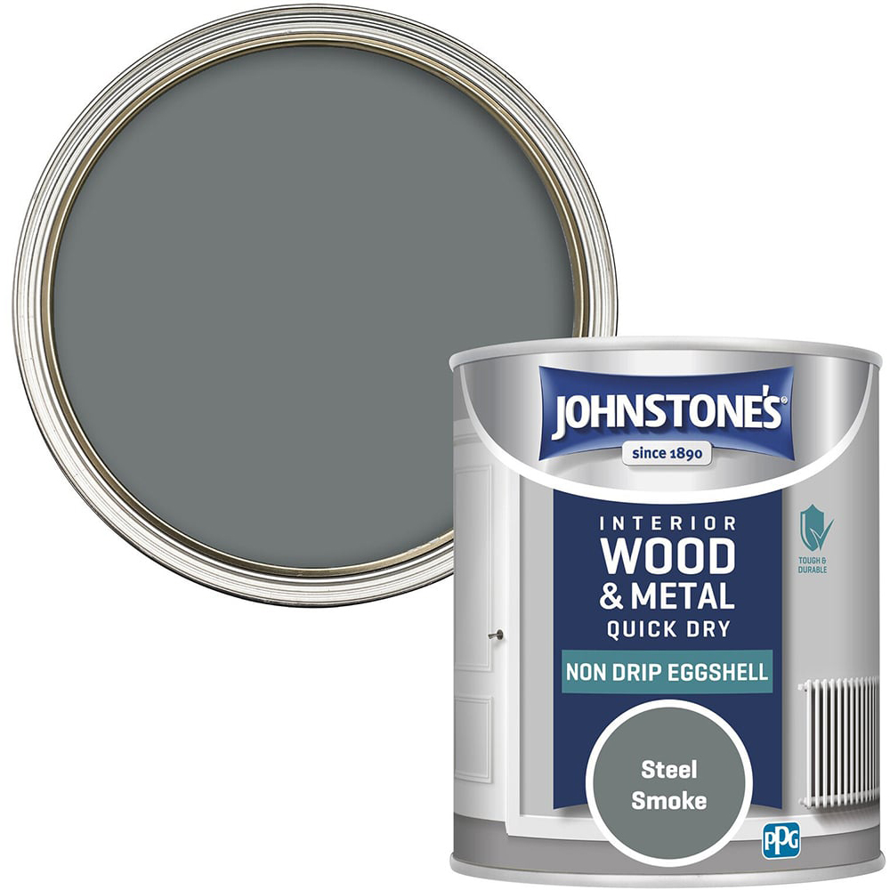 Johnstone's Interior Wood and Metal Quick Dry Eggshell Paint - Steel Smoke / 750ml Image 1