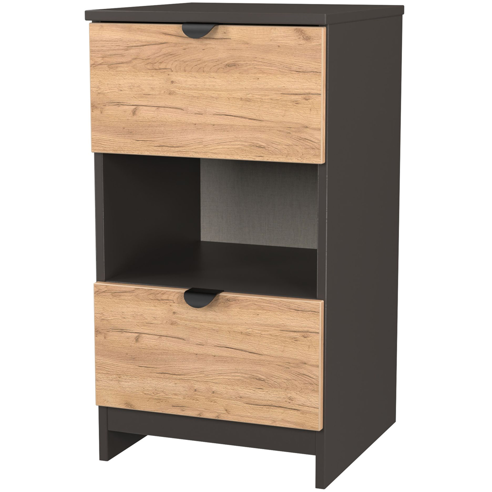 Crowndale Bora 2 Drawer Single Shelf Gold Oak and Graphite Bedside Cabinet Image 4