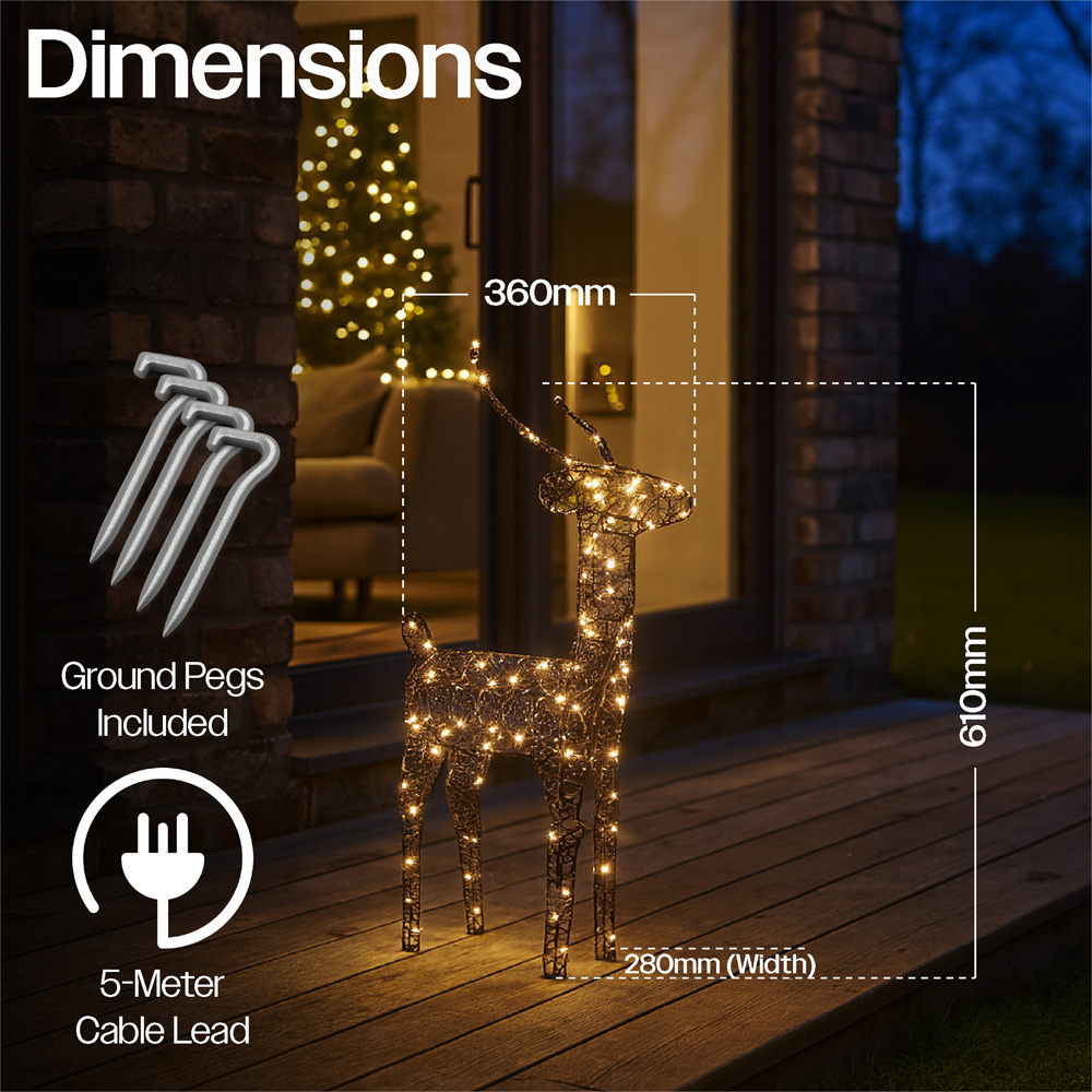 Xmas Haus Black 200 Warm White Micro LED Deer Christmas Decoration 2ft Image 3