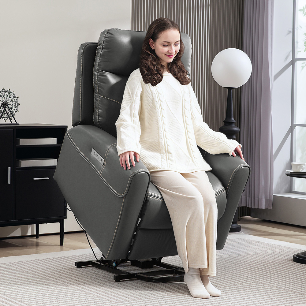 Portland Grey Overstuffed Riser and Recliner Chair with USB Ports Image 3