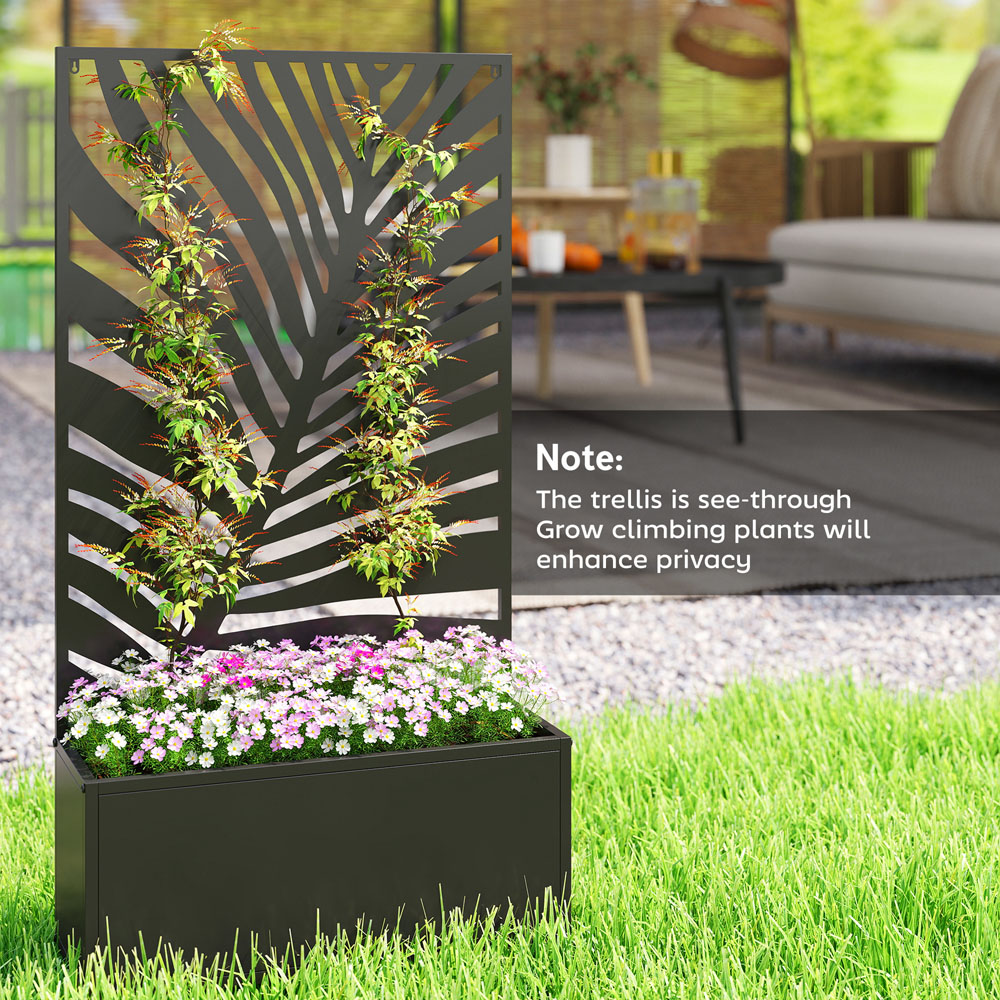 Outsunny Black Metal Raised Garden Bed with Trellis 113 x 23 x 61cm Image 4