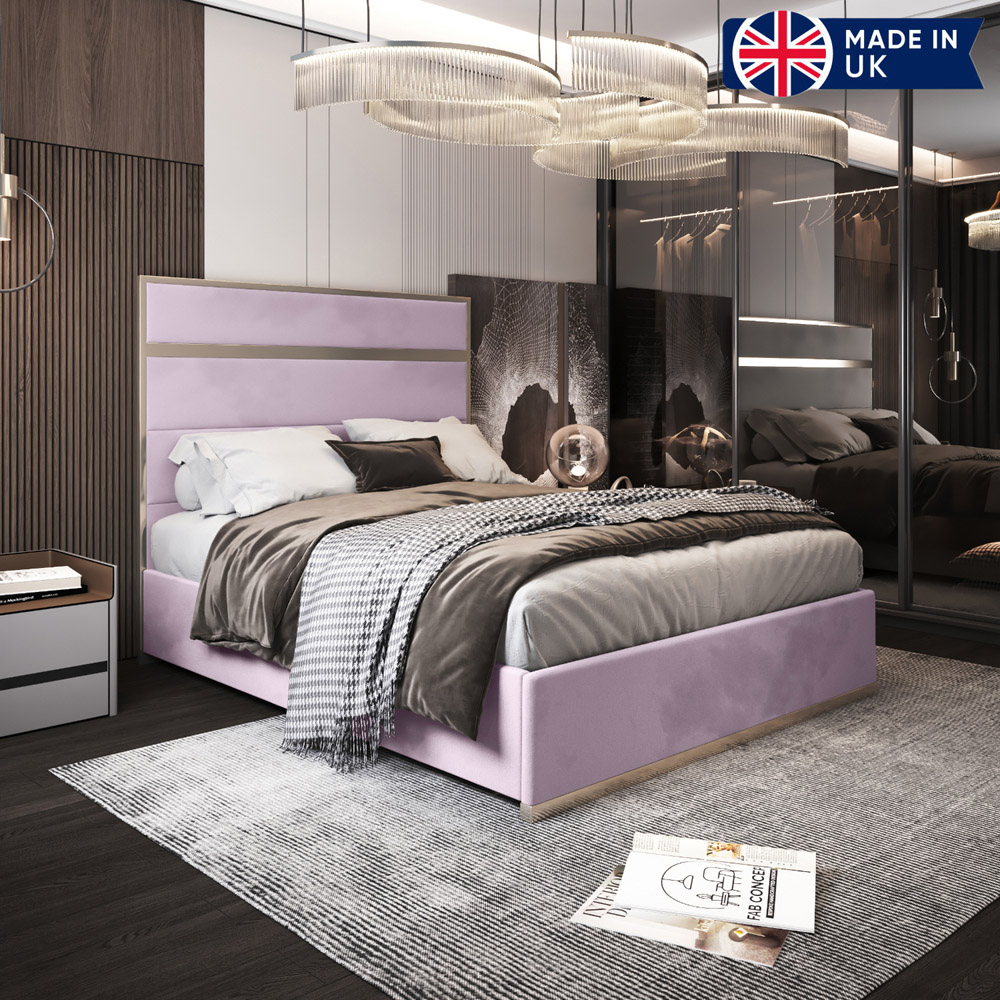 Bentley Pink Single Velvet Upholstered Metal Bed Frame with Panelled Headboard Image 6