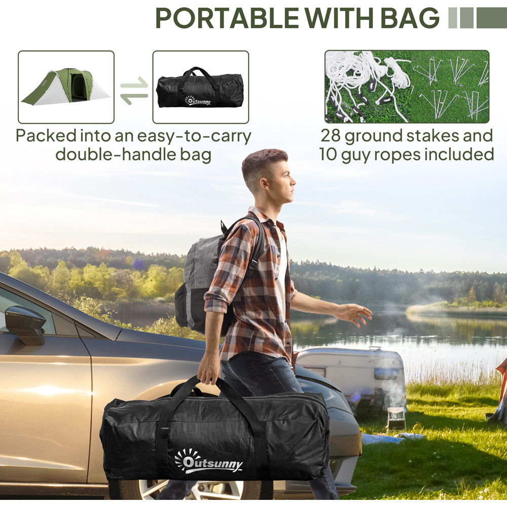 Outsunny 4-6 Person Camping Tent with 2 Bedroom Green and White Image 7