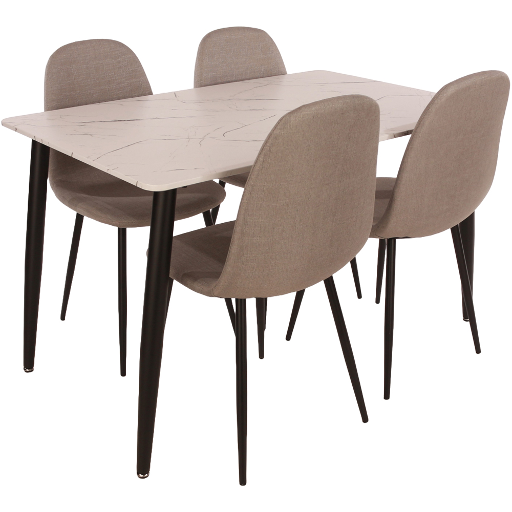 Core Products Aspen 4 Seater Foiled Top Upholstered Rectangular Dining Set White Marble Effect Image 2