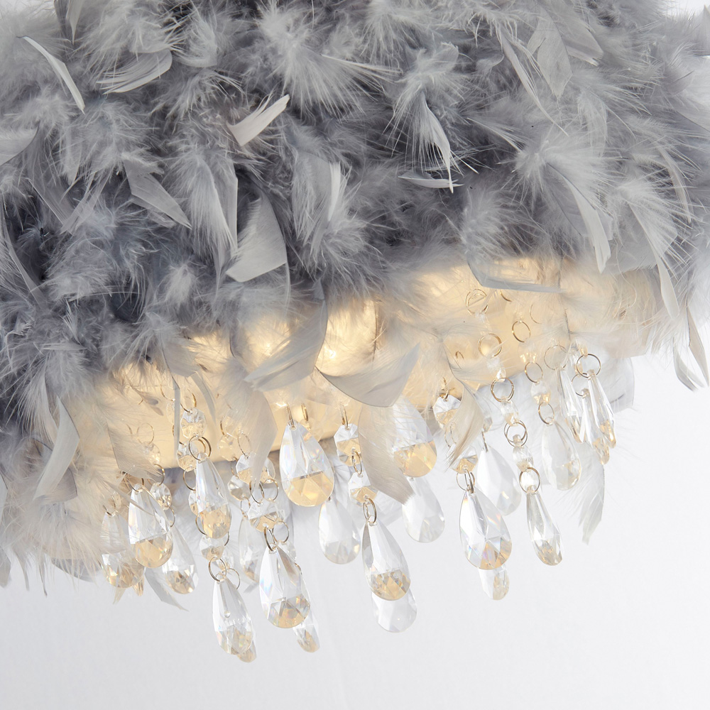Lighting Collection Grey Feather Shade with Acrylic Drops Image 4