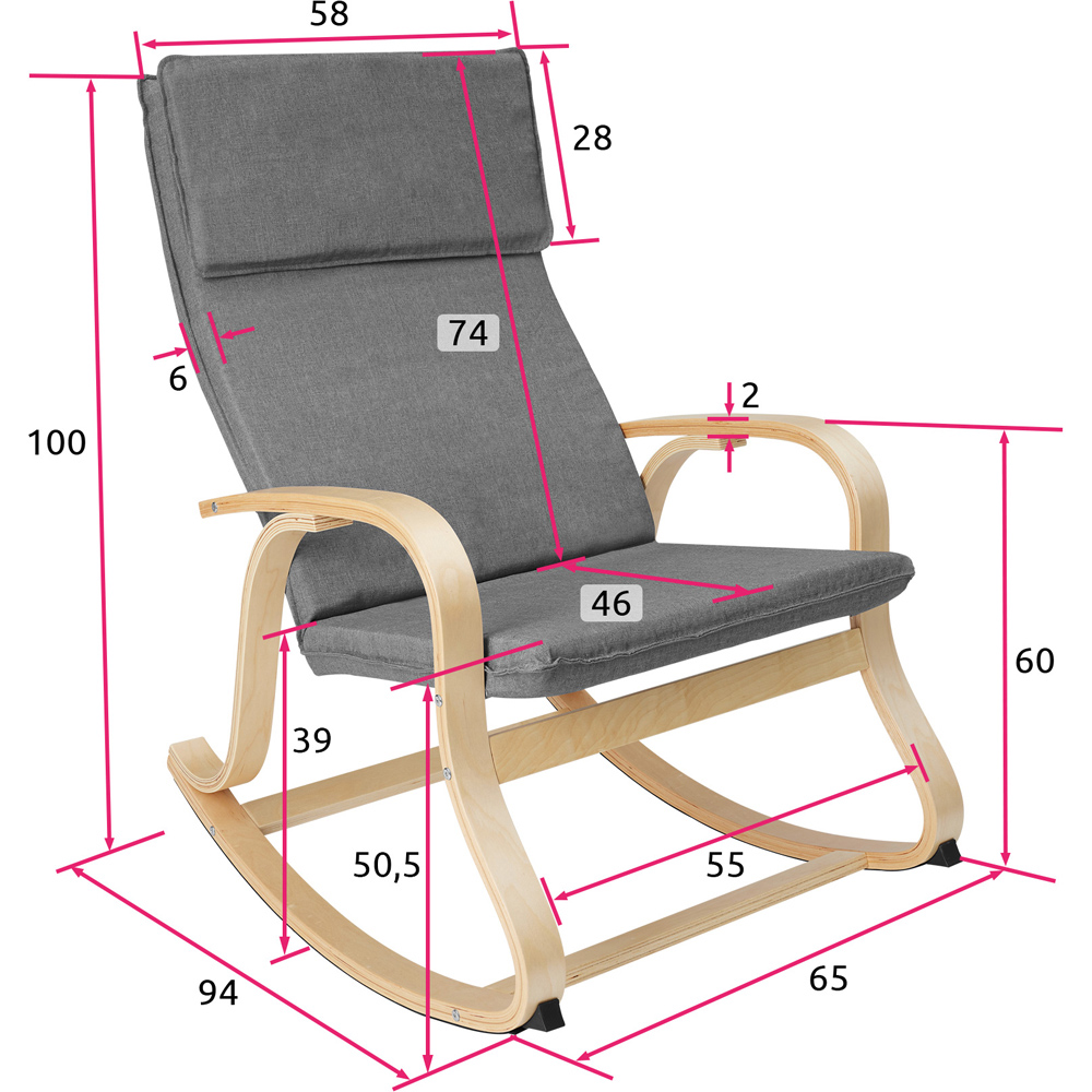 tectake Roca Light Grey Rocking Chair with Armrest Image 8