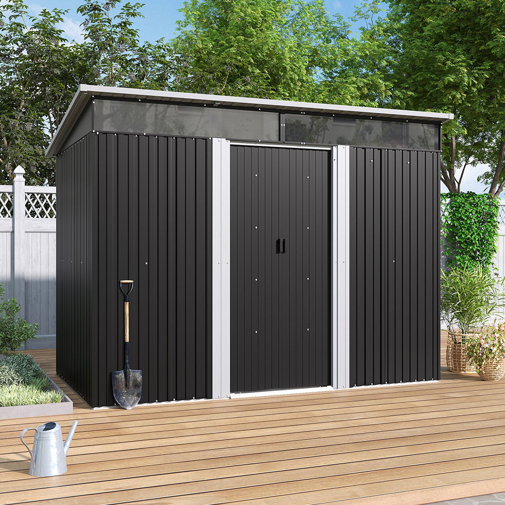 H&O Direct 8.5 x 6ft Black Metal Pent Garden Shed Image 2