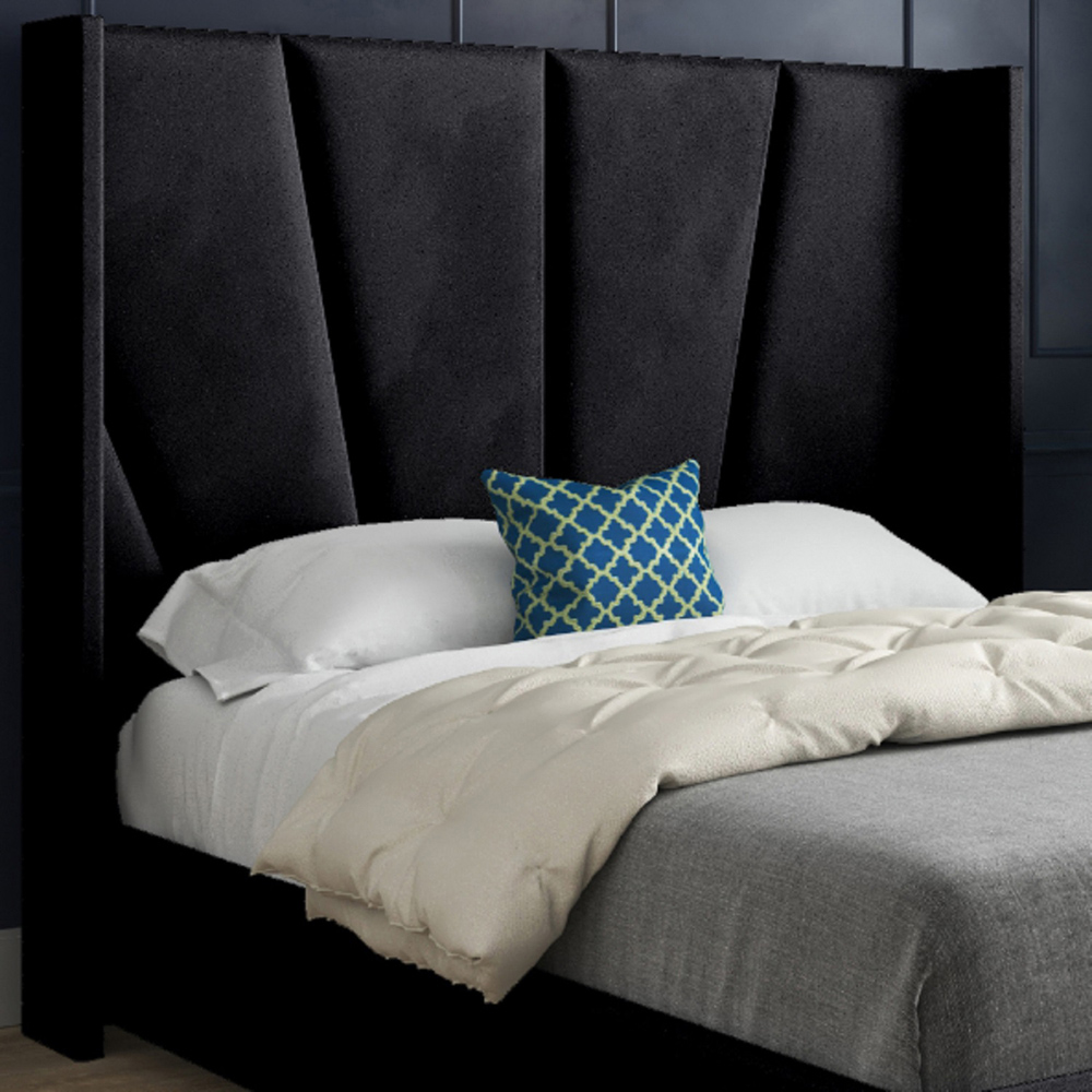 Bellini Black Small Double Velvet Upholstered Bed Frame with Wide Curved Winged Headboard Image 3
