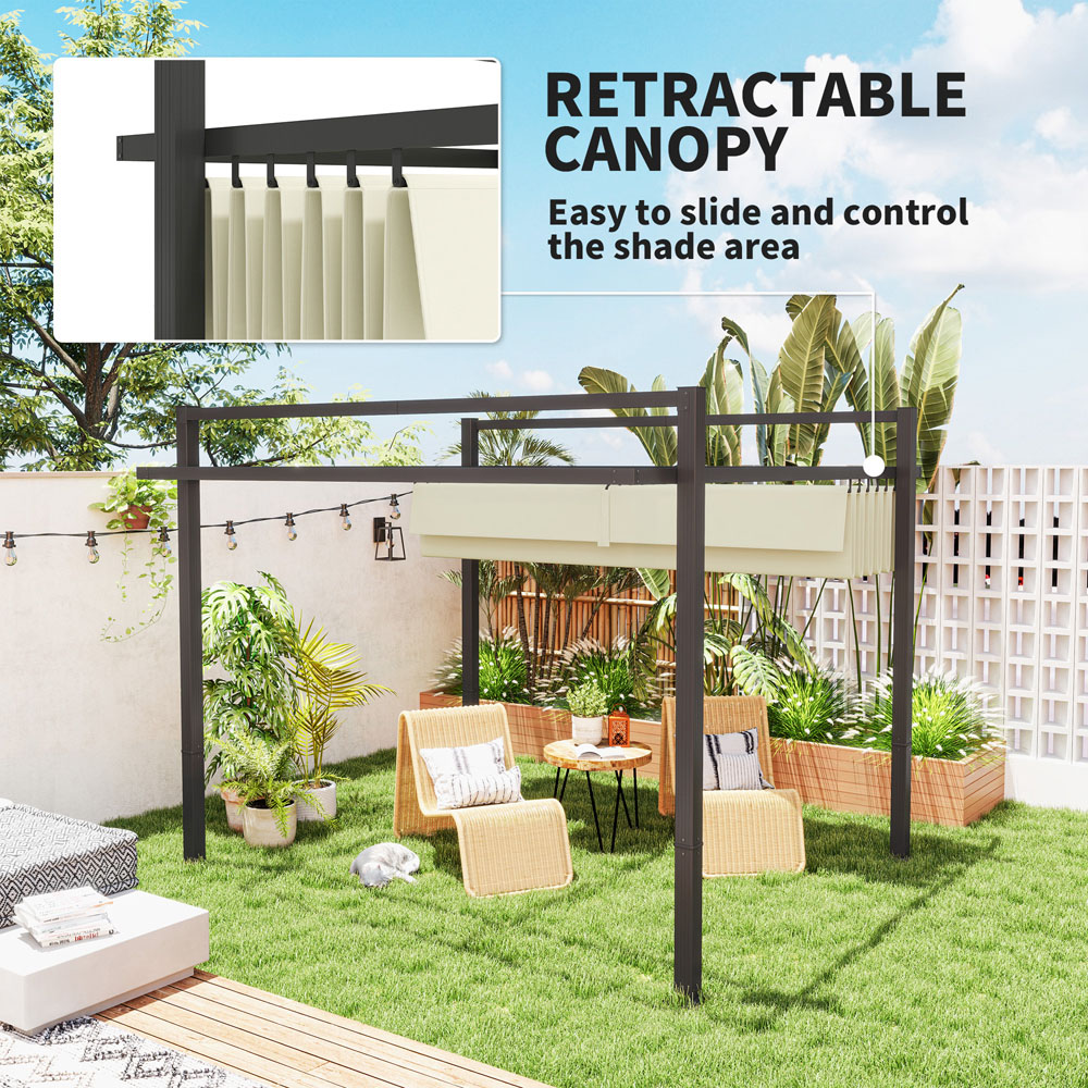 Outsunny 3 x 3m Khaki Aluminium Frame Pergola with Retractable Roof Image 8