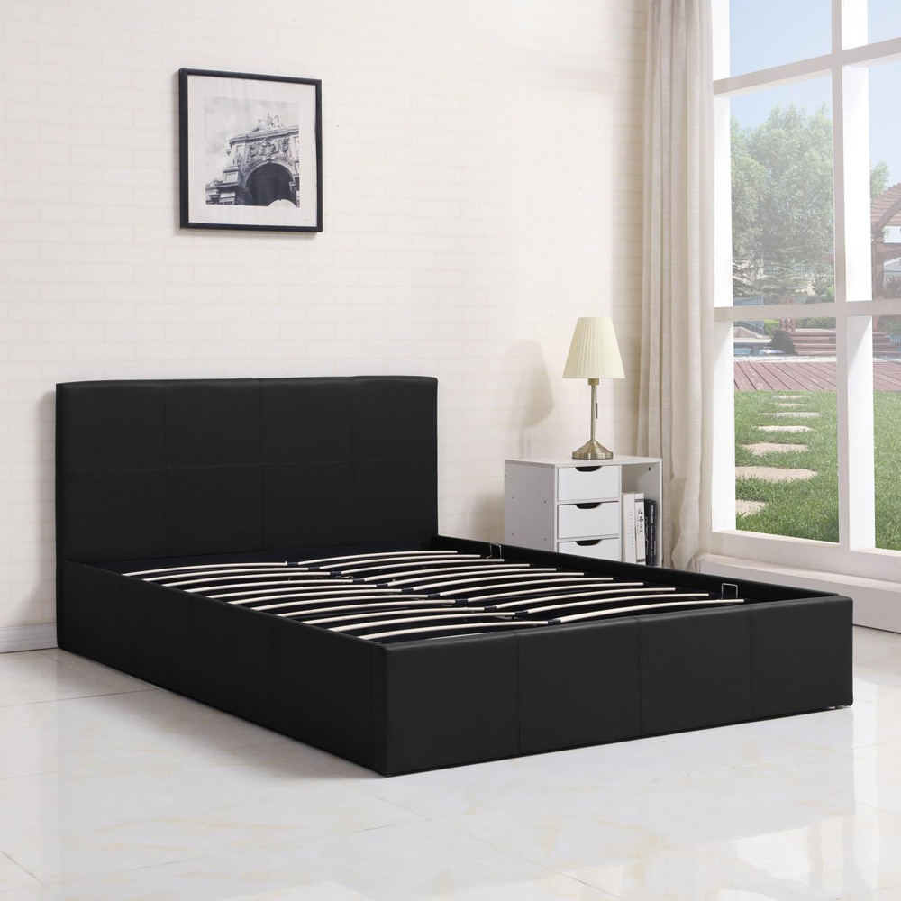 Portland Small Double Black Leather Ottoman Bed Image 2