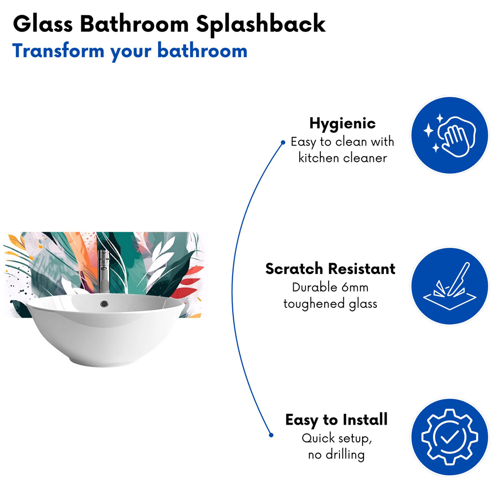 Warren Reed Designer Coloured Abstract Feather Leaves Glass Bathroom Splashback 25 x 60cm Image 4