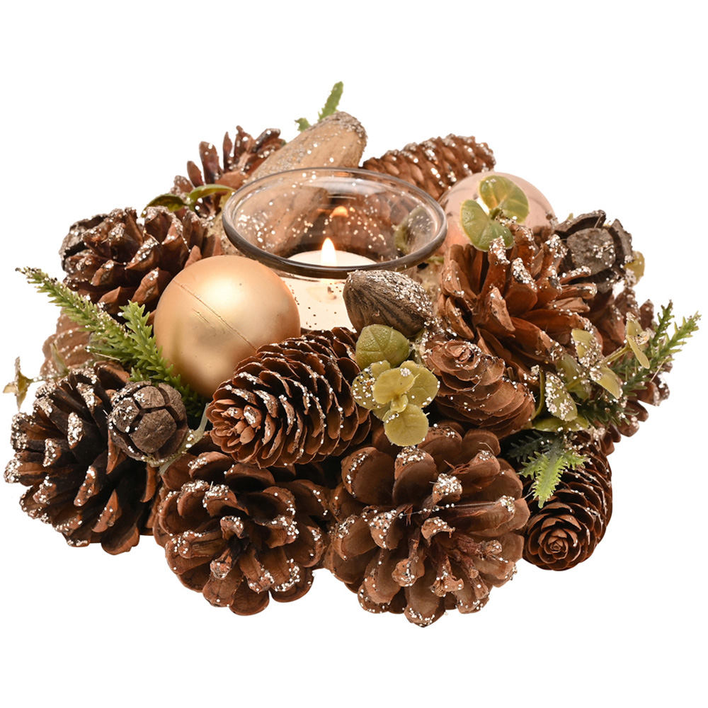 The Seasonal Gift Co. Single Glass Gold Glitter Pinecone Candleholder Image 4
