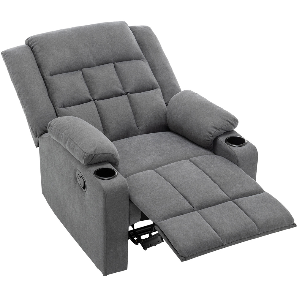 Living and Home Grey Fabric Recliner Chair with Adjustable Footrest and Cup Holders Image 2