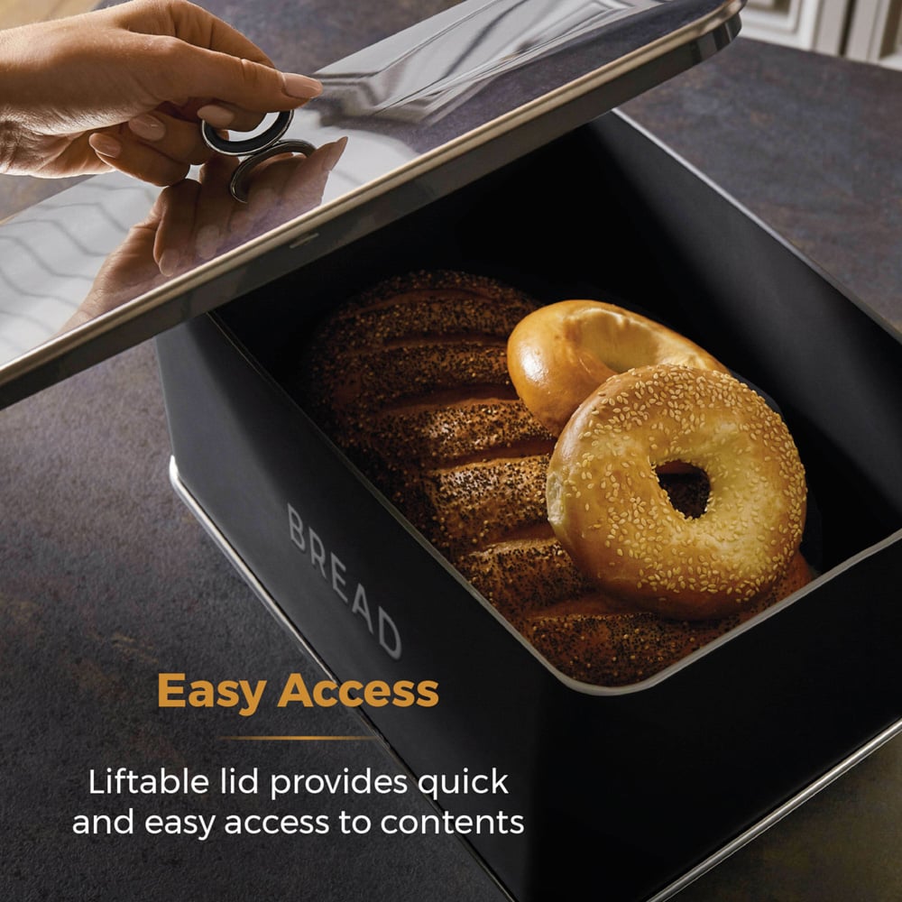 Tower Renaissance 16L Black and Chrome Bread Bin Image 5