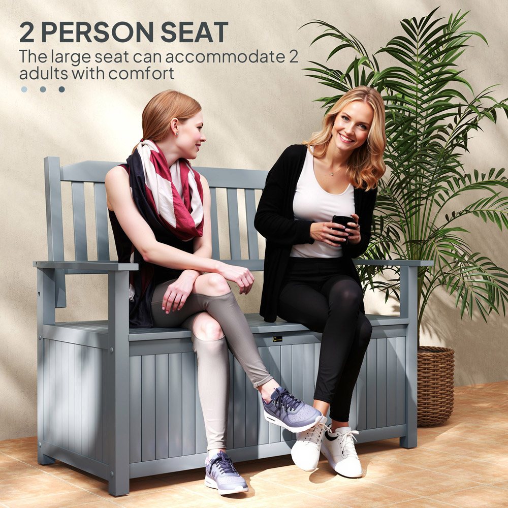 Outsunny 2 Seater Grey Wooden Outdoor Storage Garden Bench Image 6